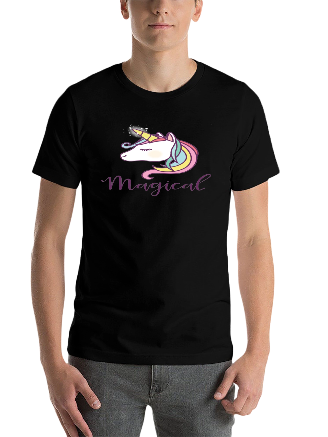 Black Magical Unicorn T-Shirt - Soft Cotton Blend, Black view 7