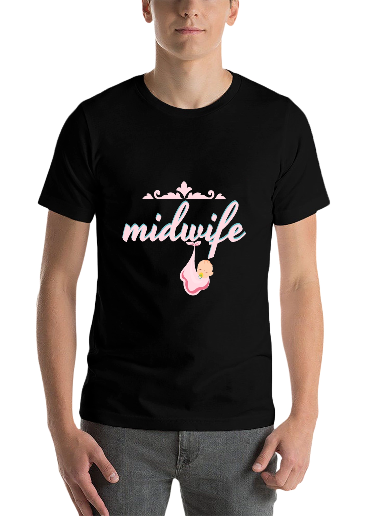 Black Midwife T-Shirt - Cute Baby Graphic Tee view 7