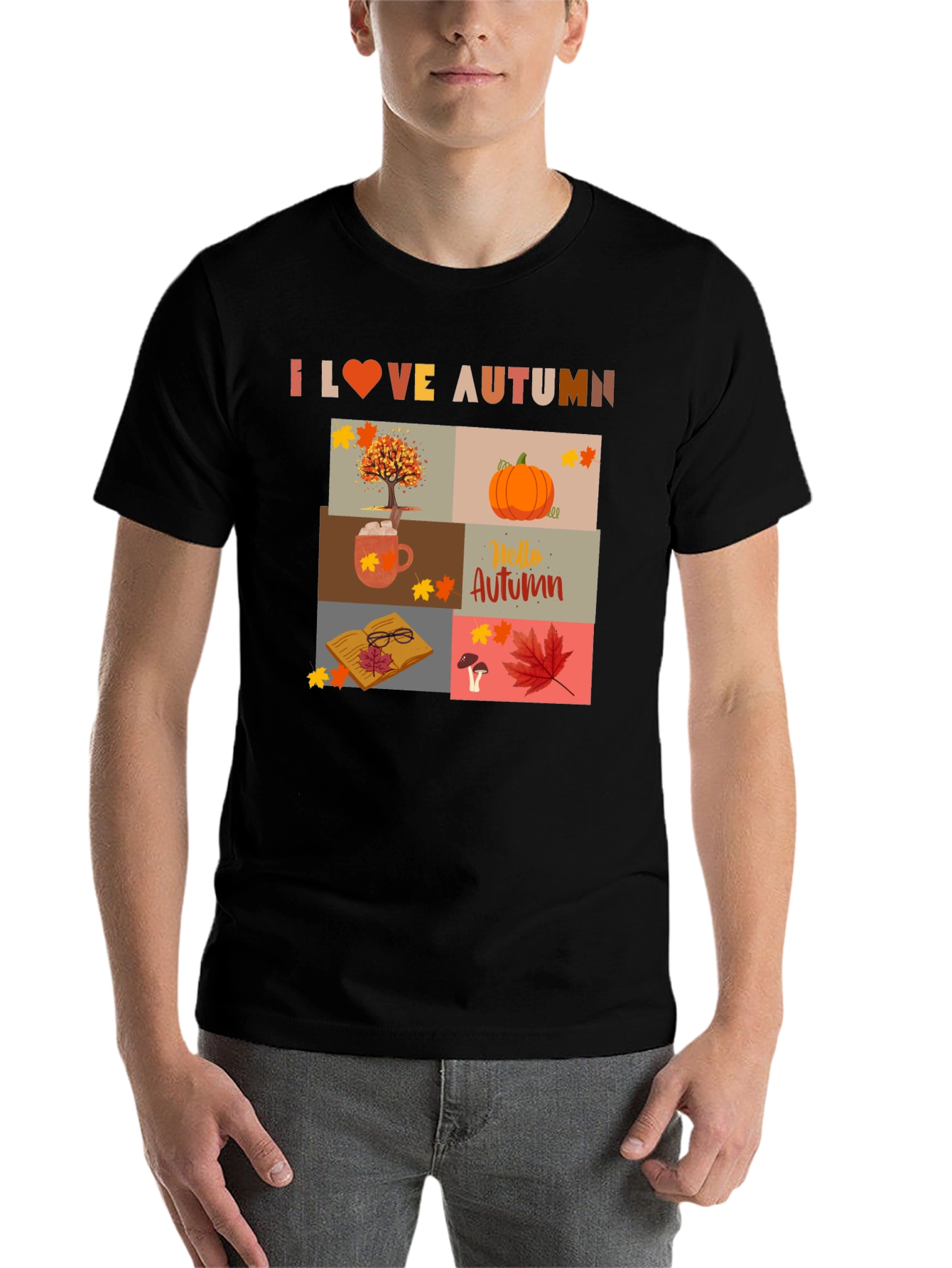 Black I Love Autumn Collage T-Shirt view 7