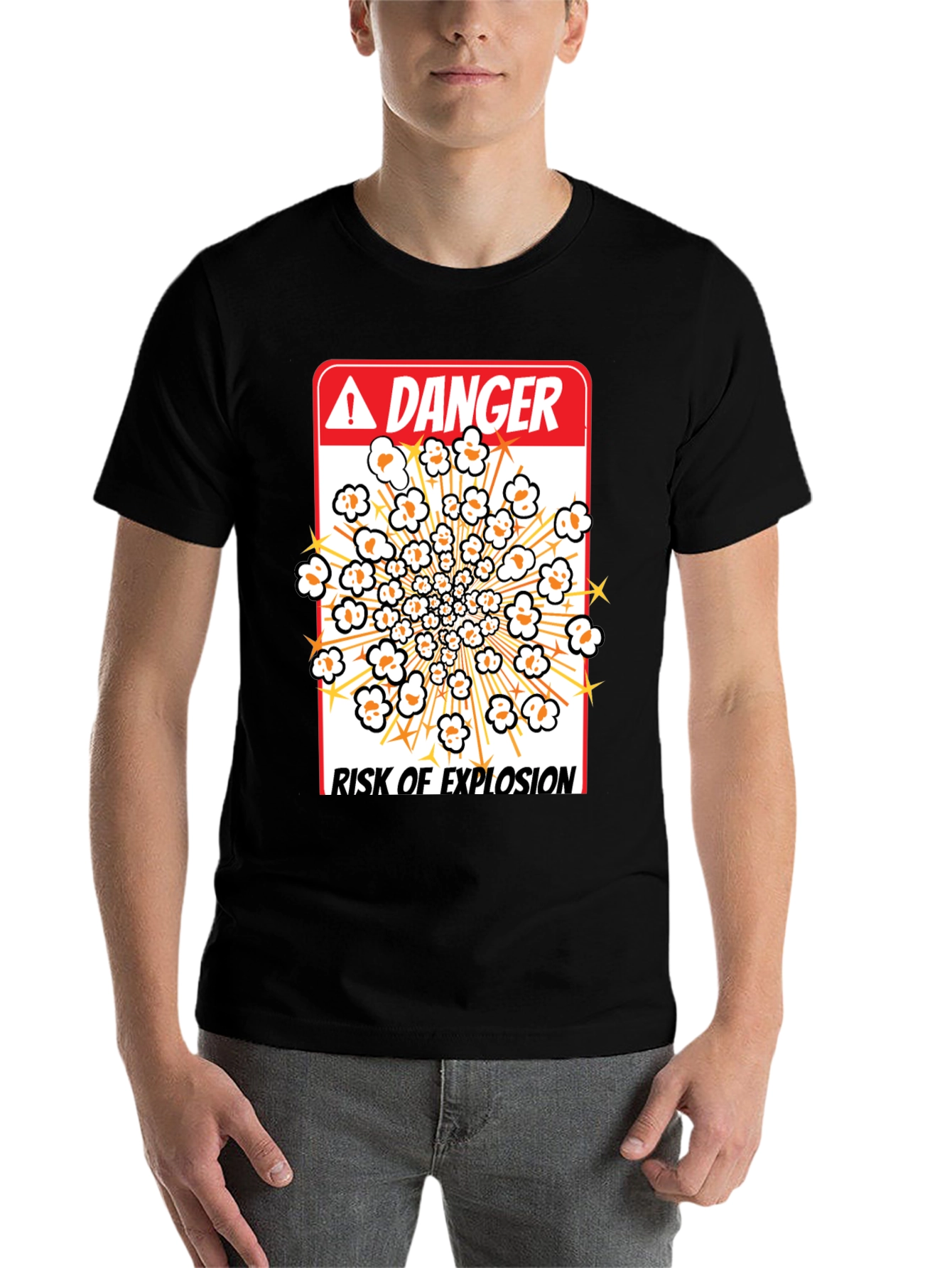 Black Danger Risk Of Explosion Popcorn T-Shirt view 7