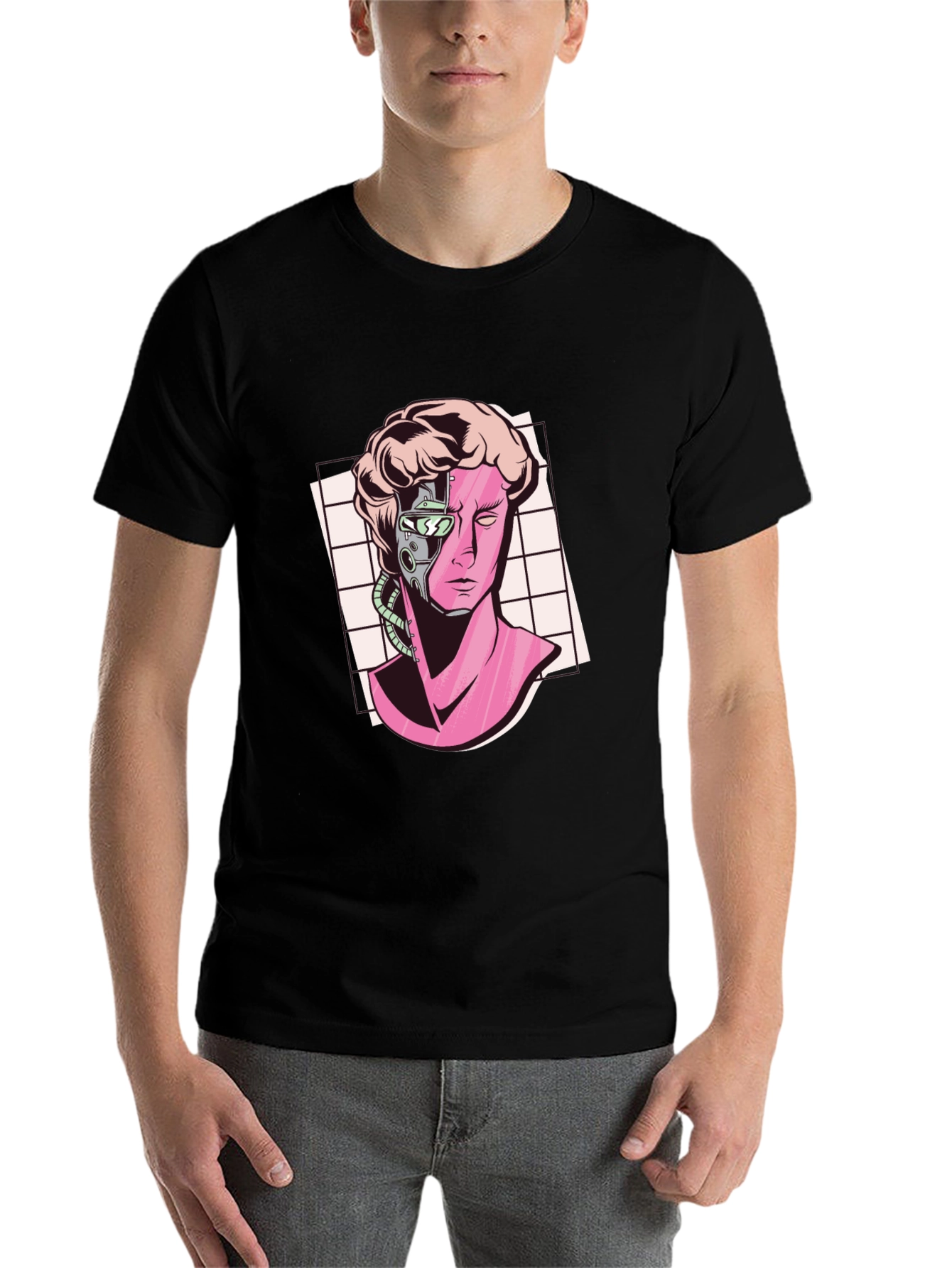 Black Cyberpunk Statue Graphic Tee - Modern Art view 7