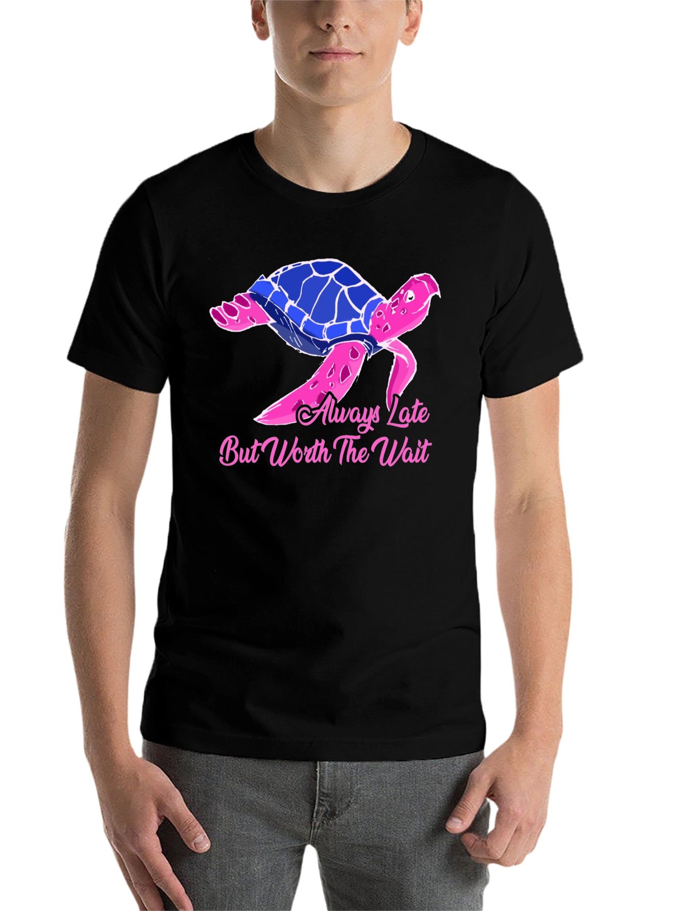 Black Always Late Turtle Graphic Tee - Unisex Black T-Shirt view 7