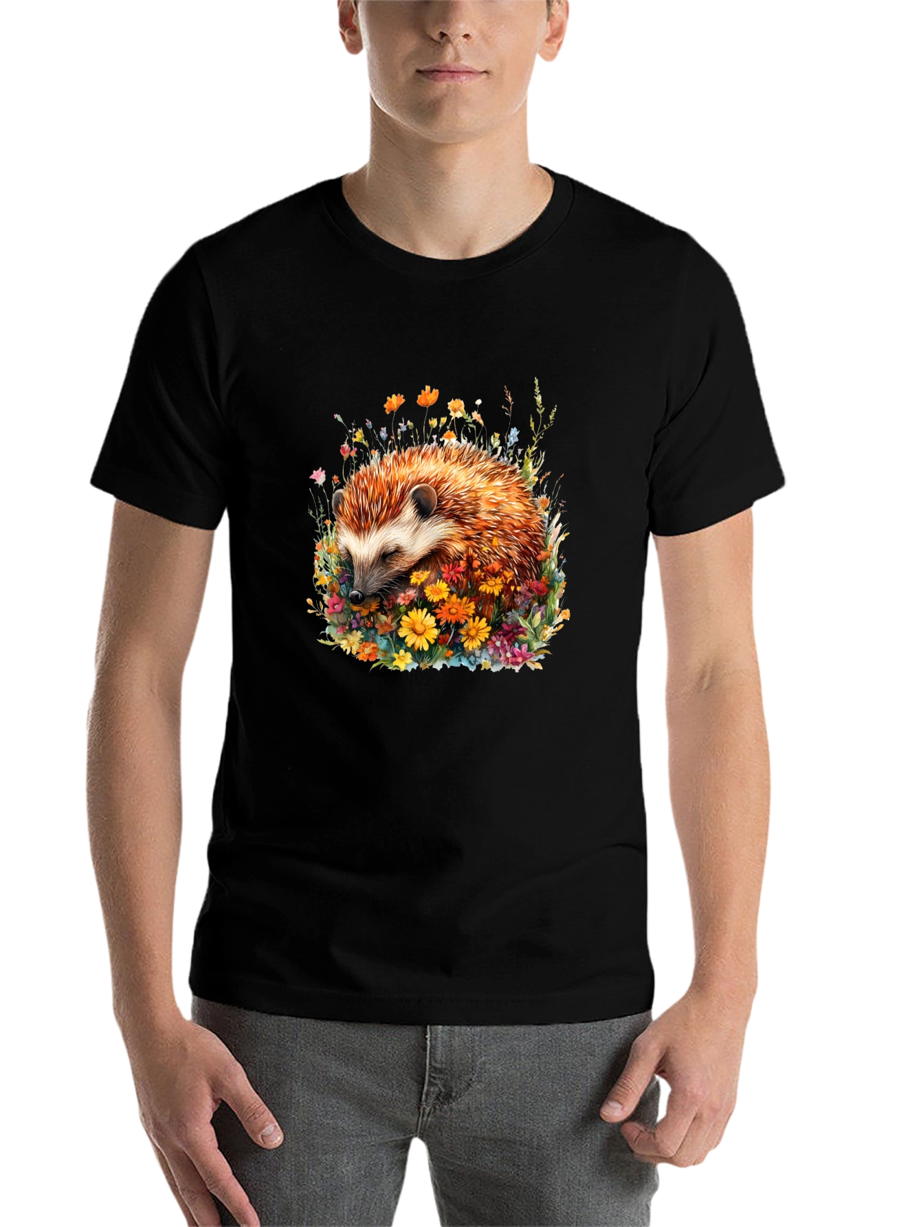 Black Hedgehog in Flowers Graphic Tee view 7