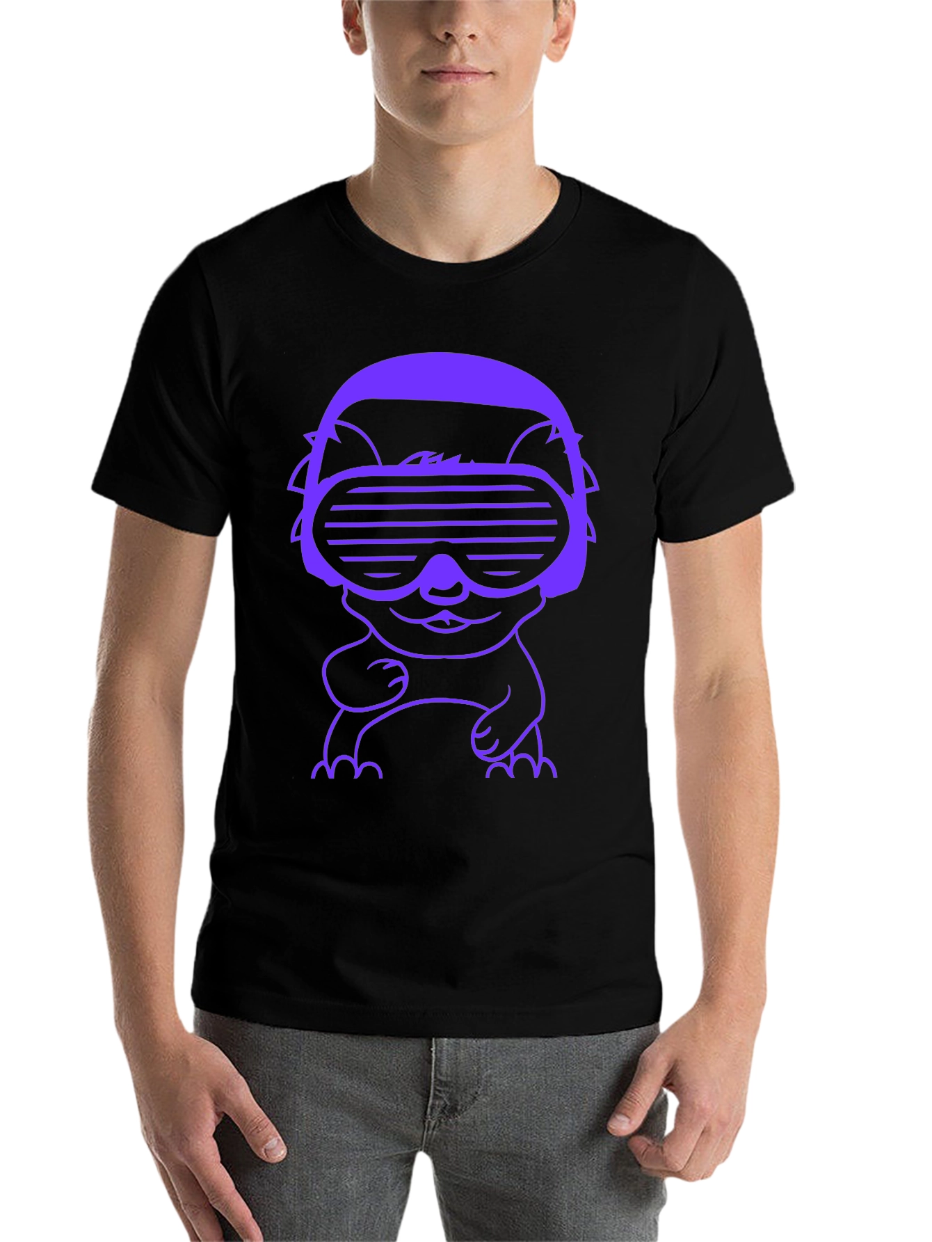 Black Cyberpunk Cat T-Shirt - Retro Gamer Style view 7