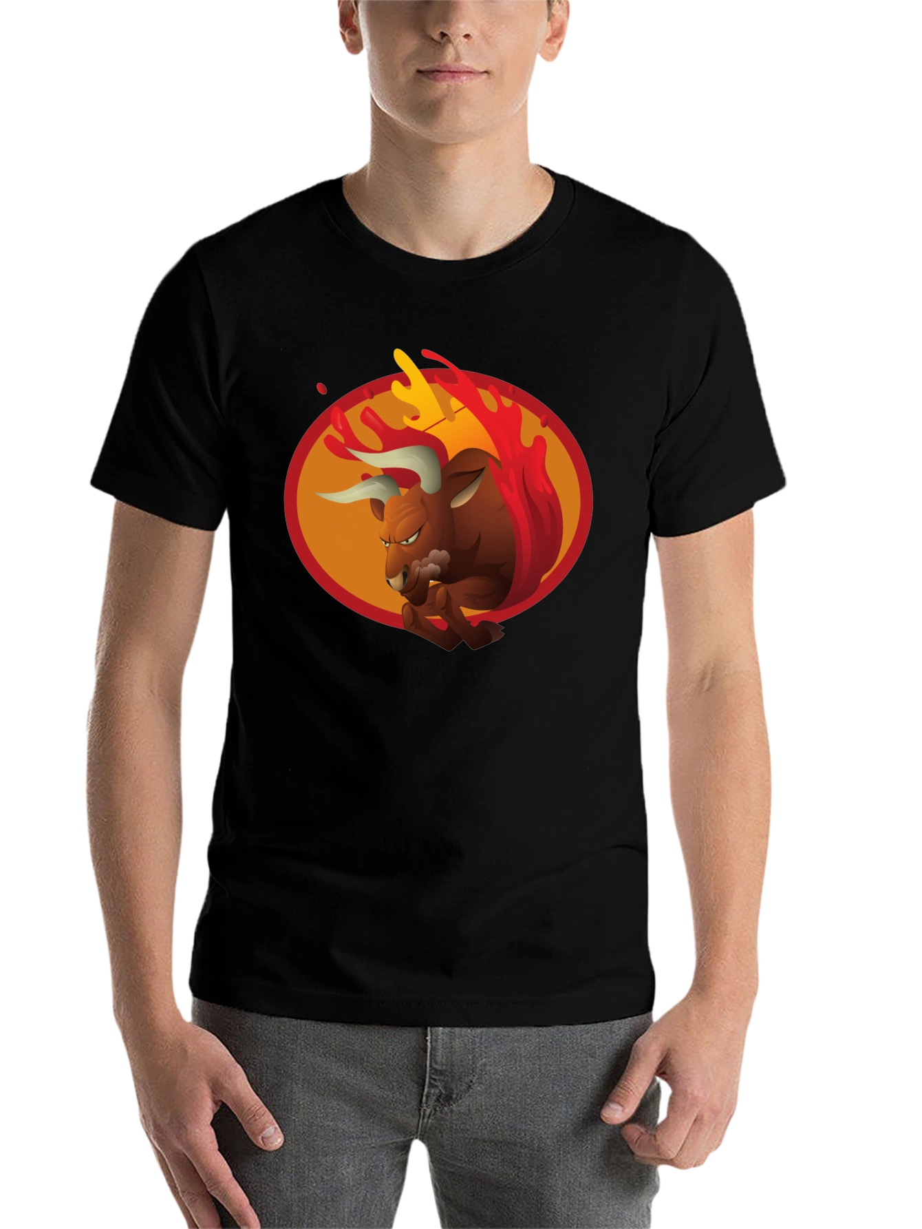 Black Fiery Bull Graphic Tee - Bold Black T-Shirt view 7