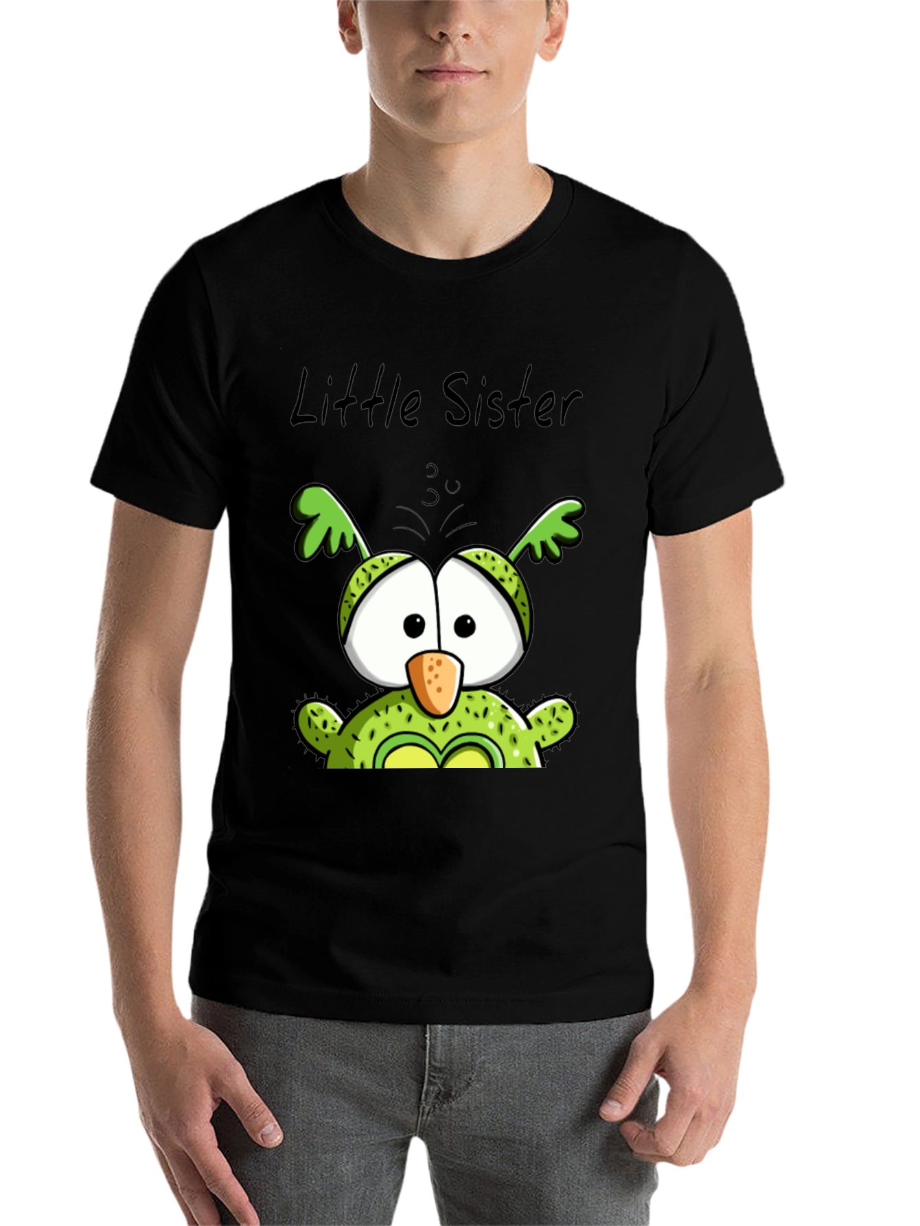 Black Little Sister Owl T-Shirt - Cute Family Tee view 7