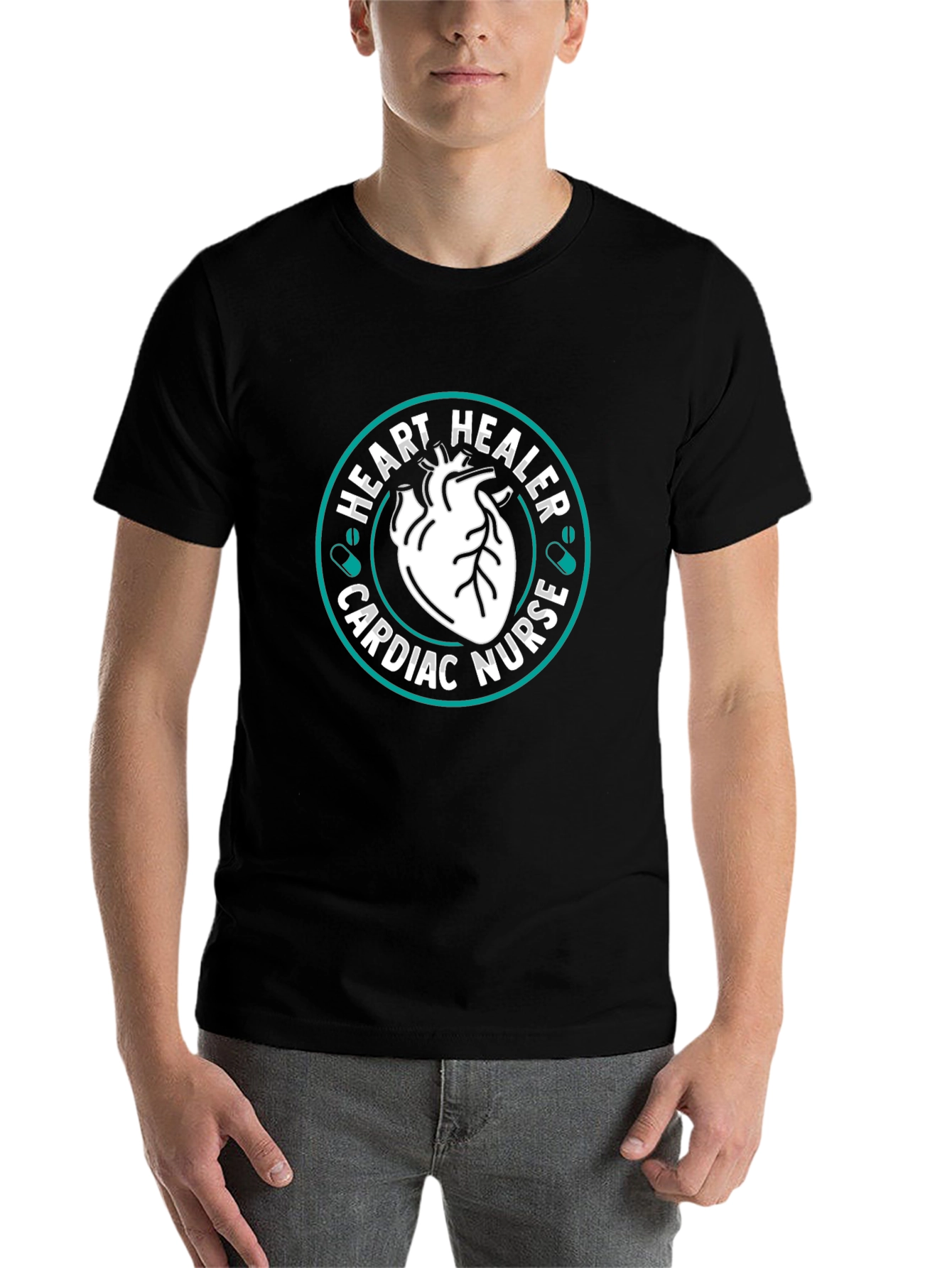 Black Heart Healer Cardiac Nurse T-Shirt view 7