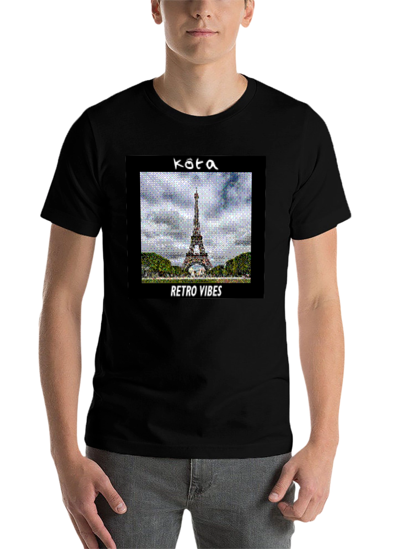 Black Retro Vibes Paris Eiffel Tower Graphic T-Shirt view 7