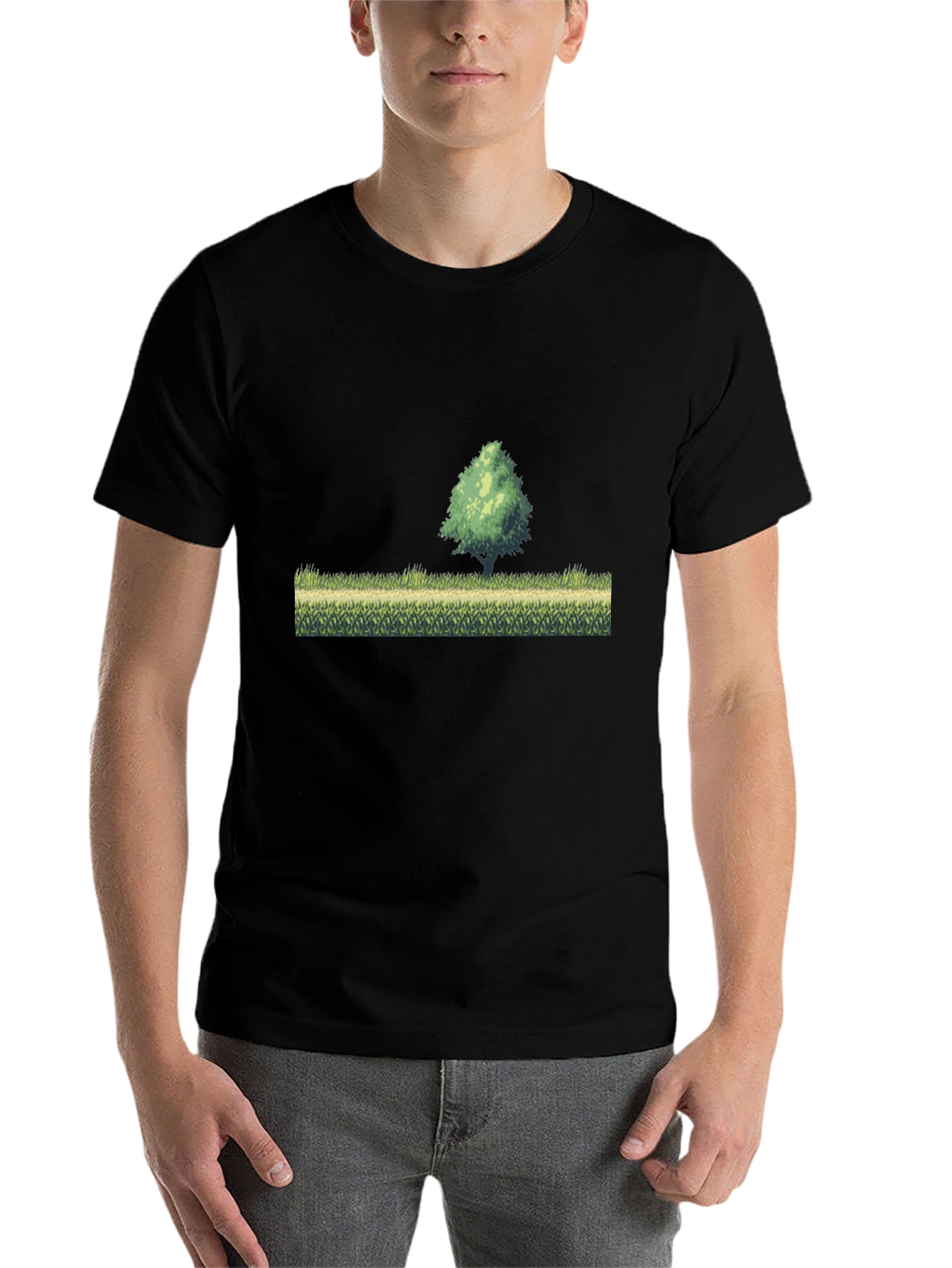 Black Retro Pixel Art T-Shirt - Nature Scene view 7