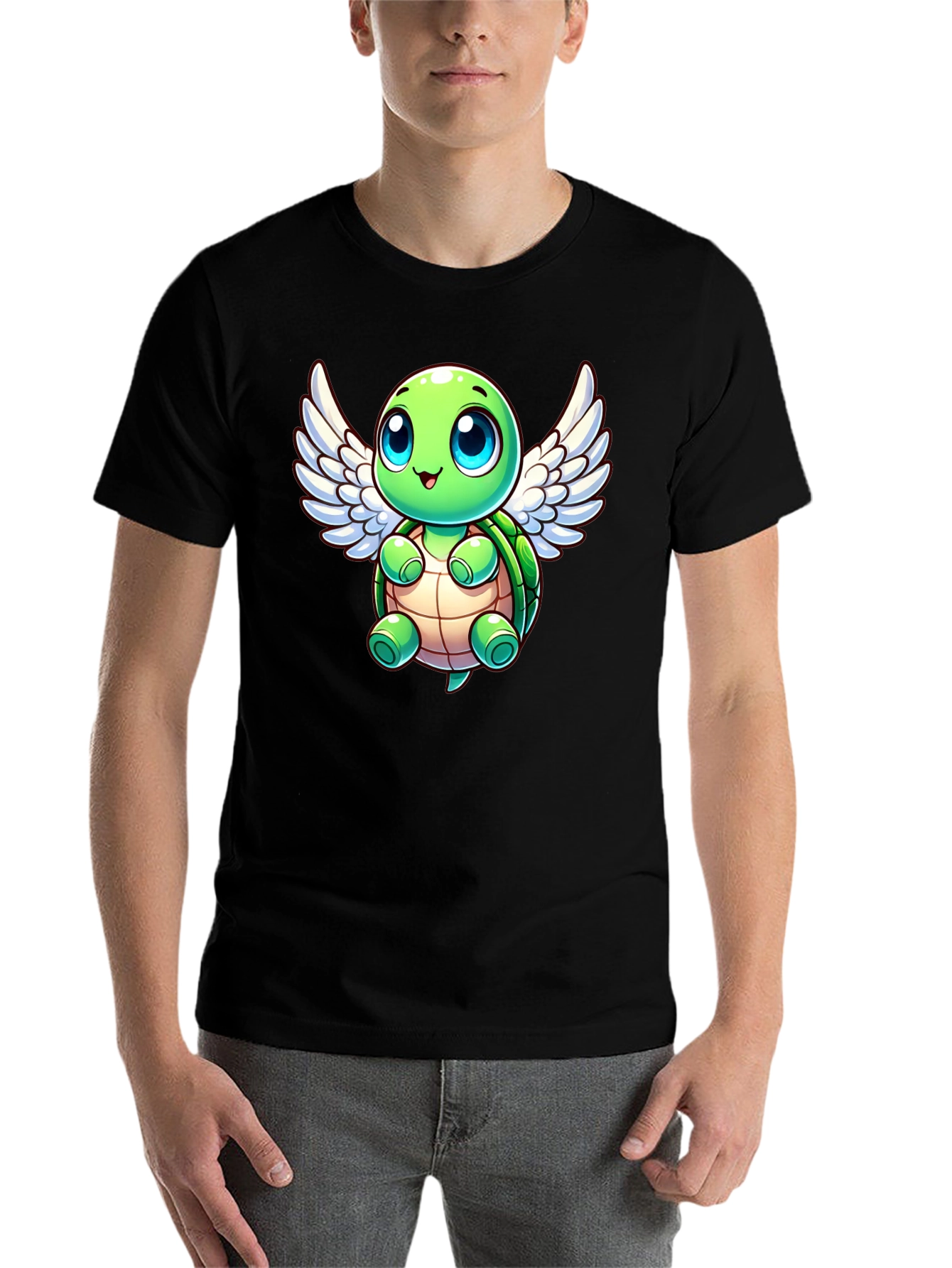 Black Cute Turtle Angel Graphic T-Shirt view 7