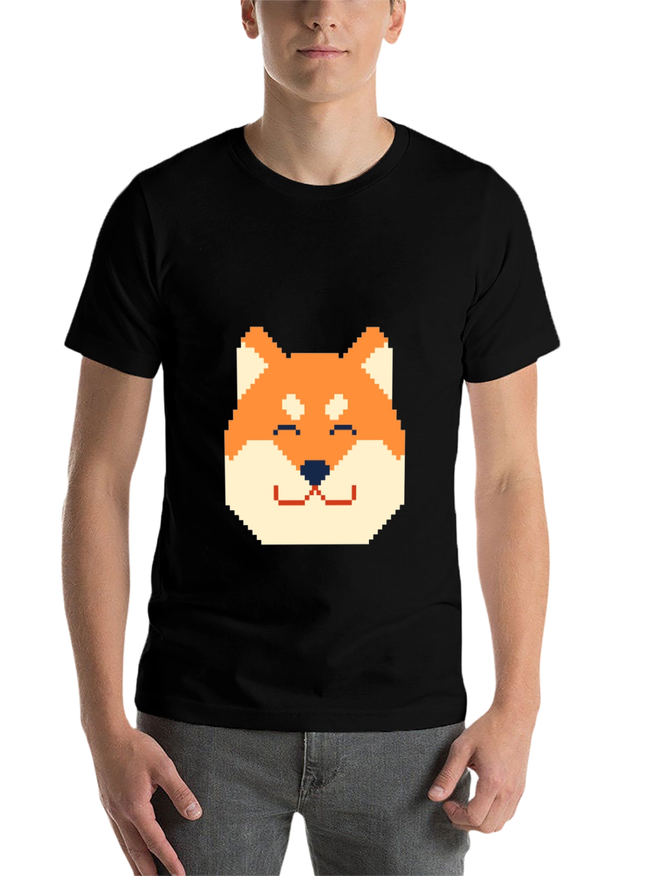 Black Pixel Doge Head T-Shirt - Black view 7