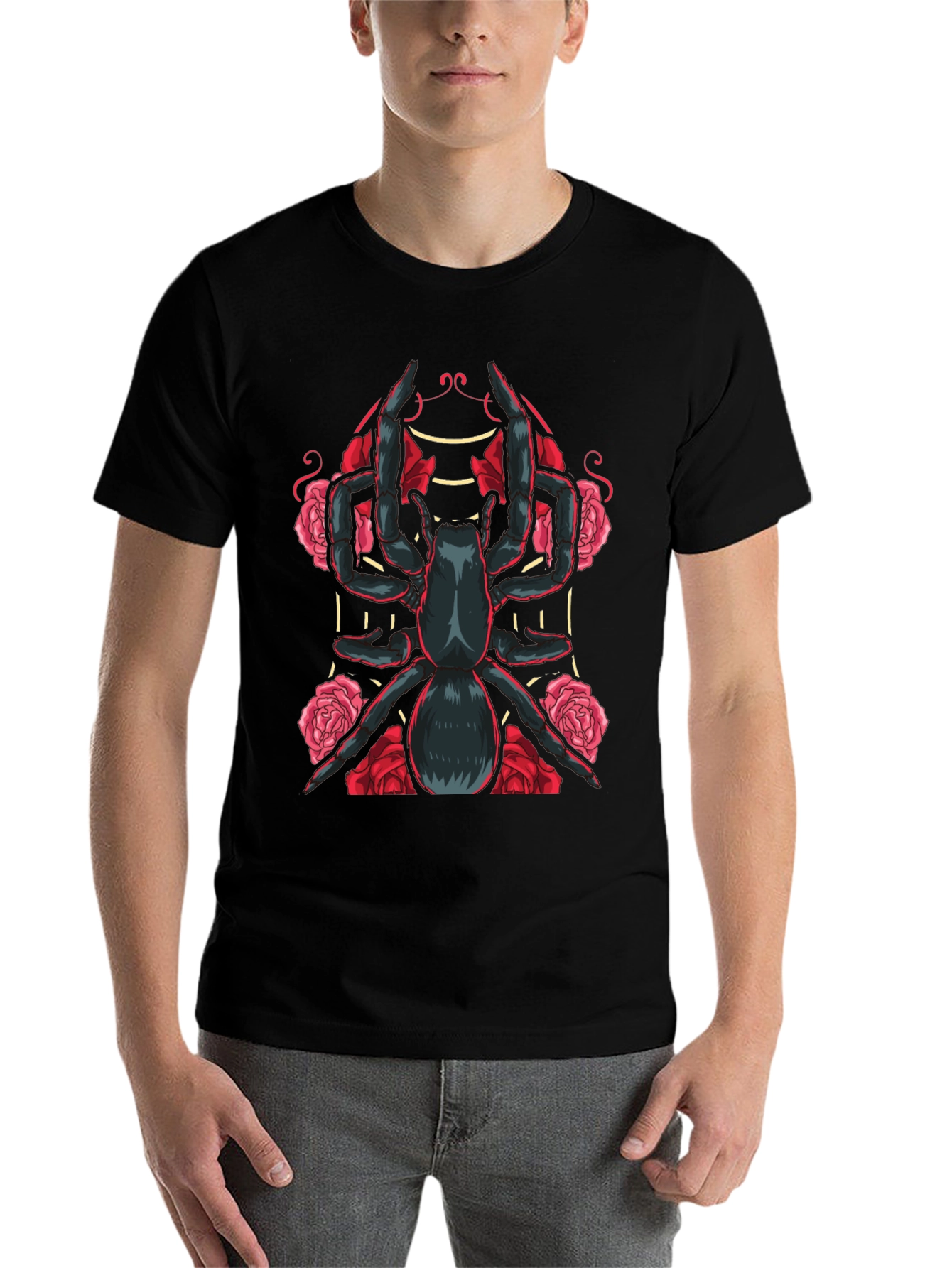 Black Spider & Roses Graphic T-Shirt - Dark Aesthetic view 7