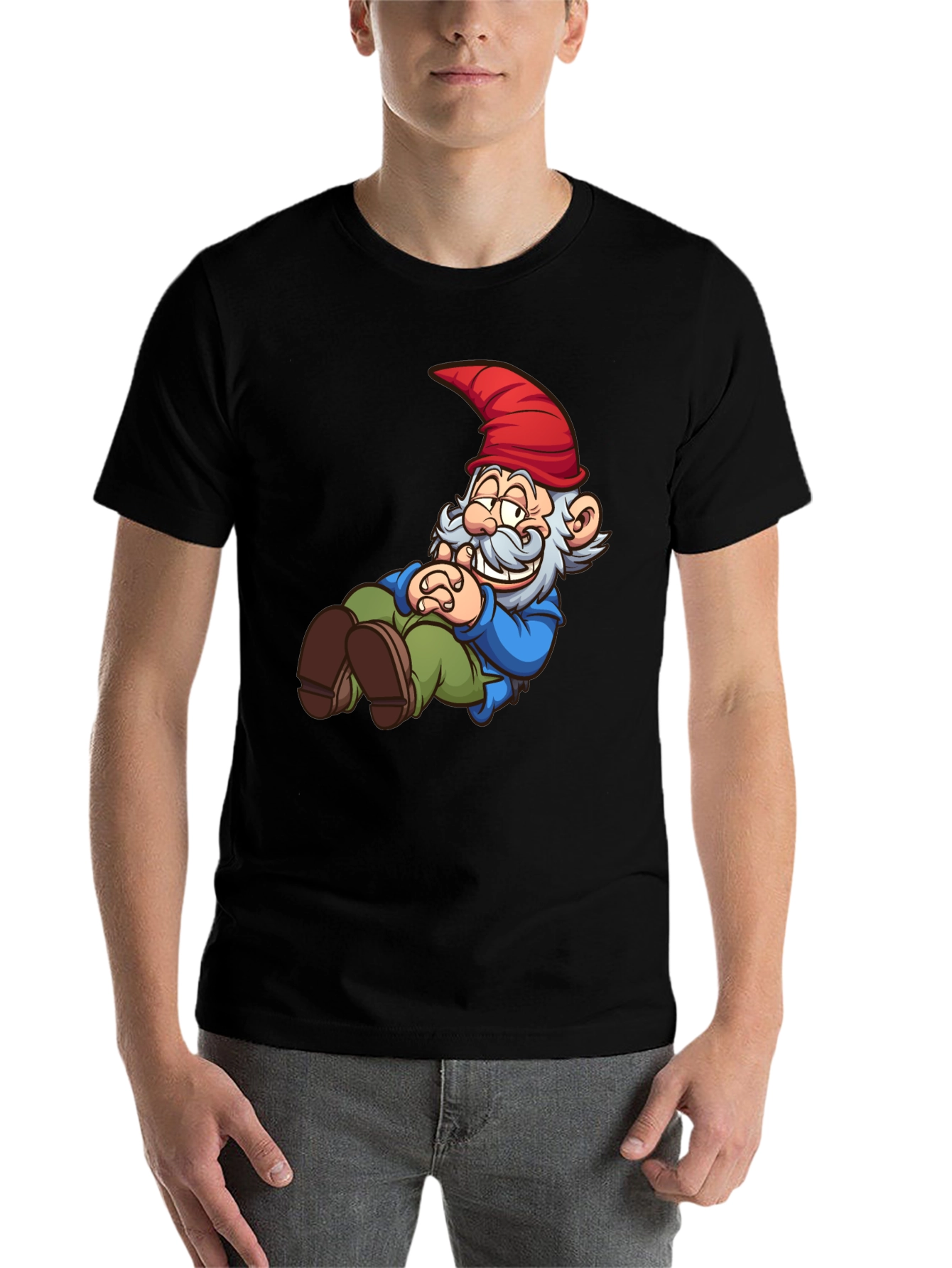 Black Funny Gnome T-Shirt - Cartoon Graphic Tee view 7