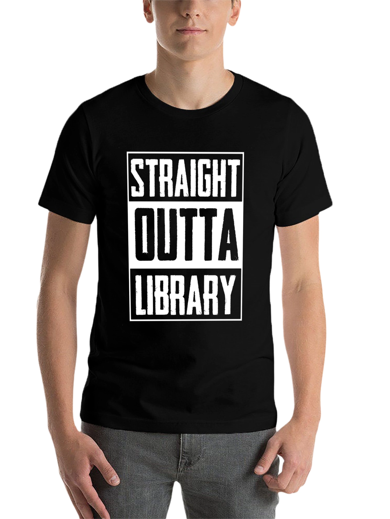 Black Straight Outta Library Black Graphic Tee view 7