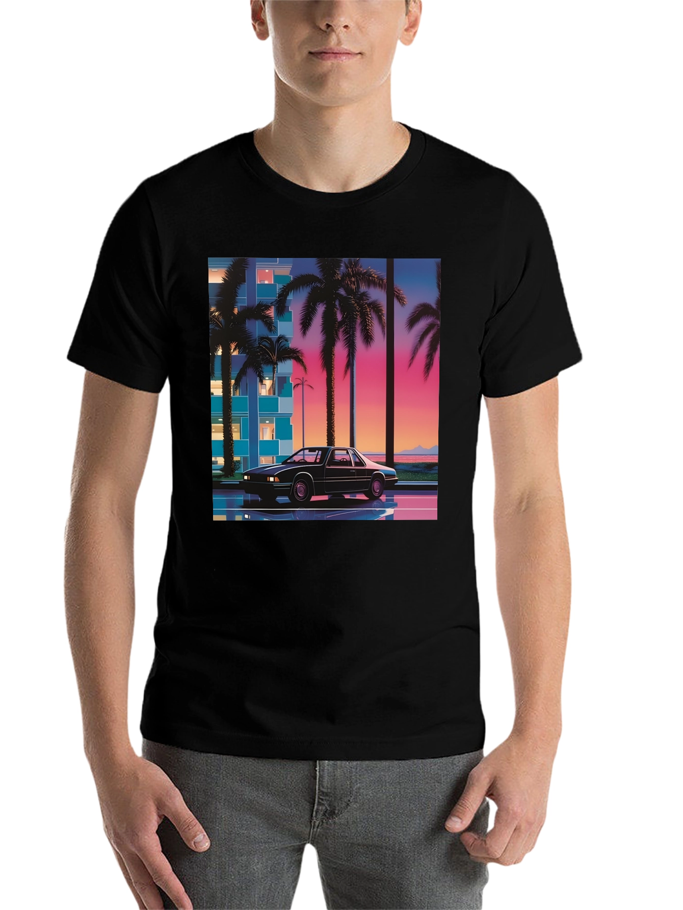 Black Retro Wave Car T-Shirt view 7