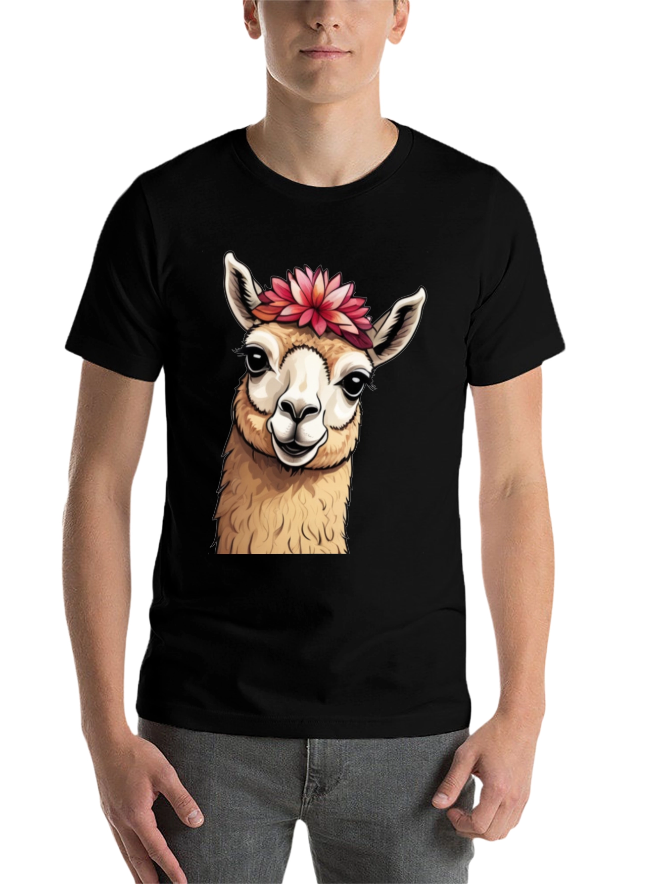Black Llama Floral Crown T-Shirt - Cute Animal Tee view 7