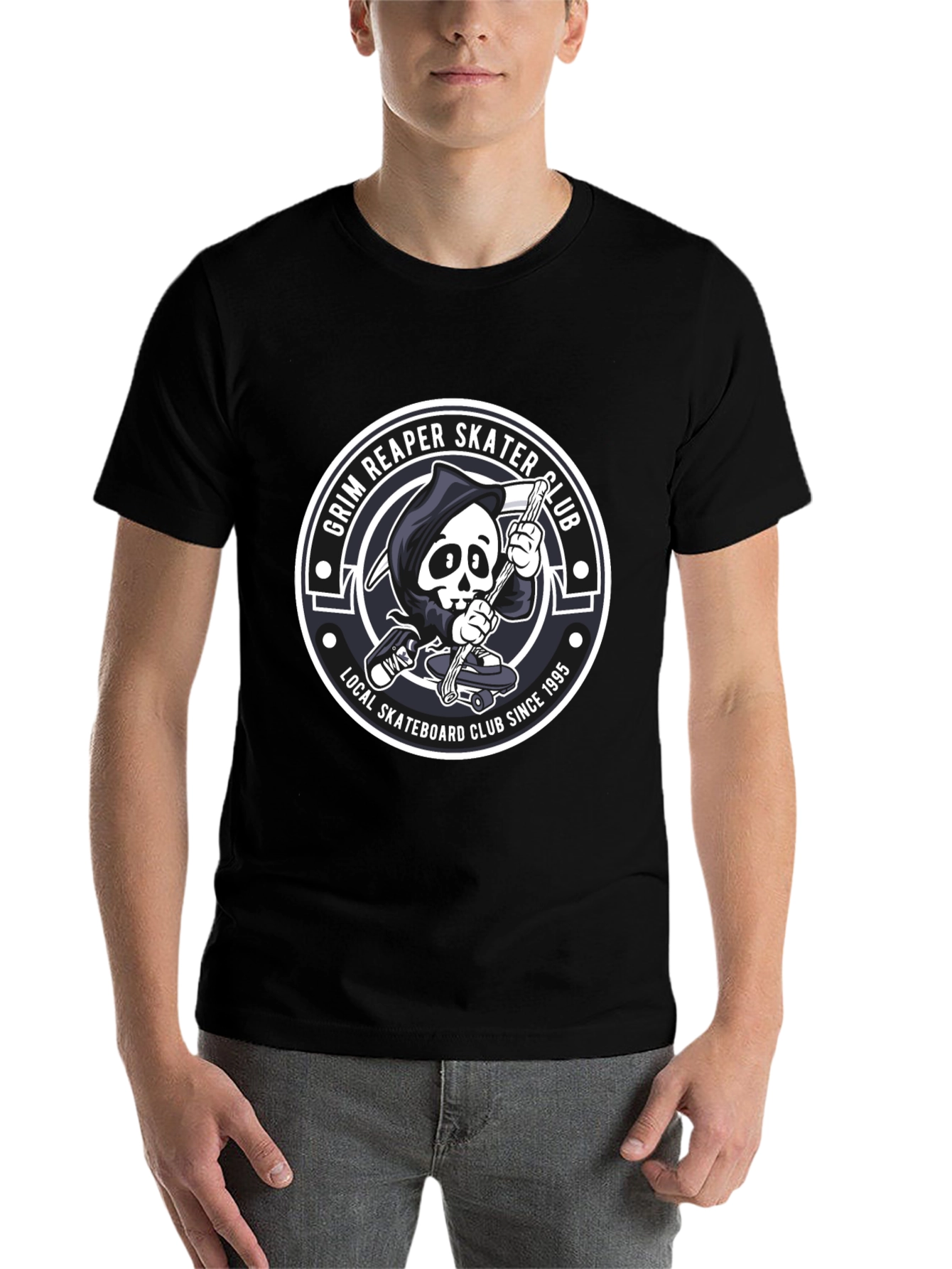 Black Grim Reaper Skater Club Black T-Shirt view 7