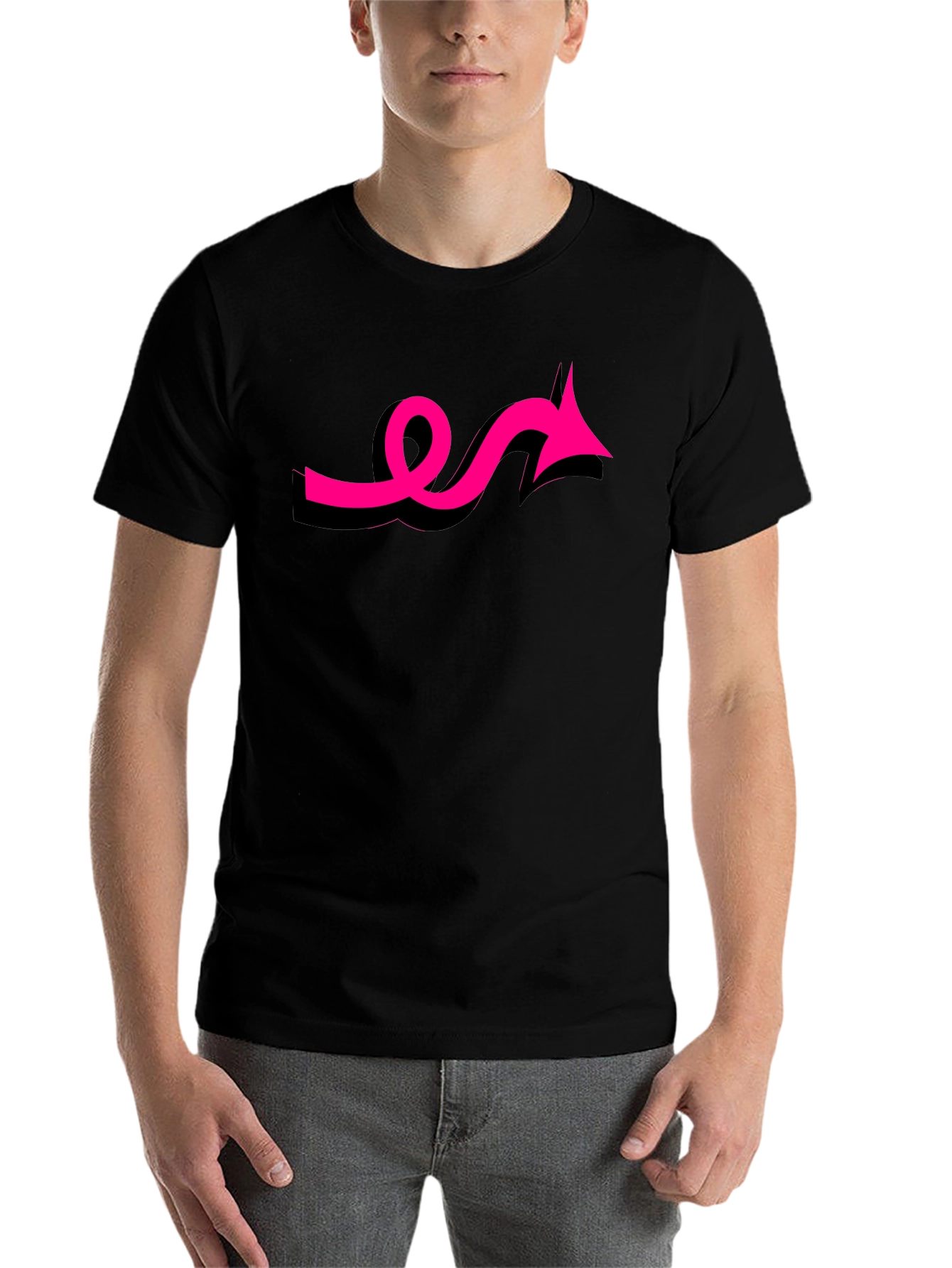 Black Black Tee with Funky Pink Arrow Design view 7