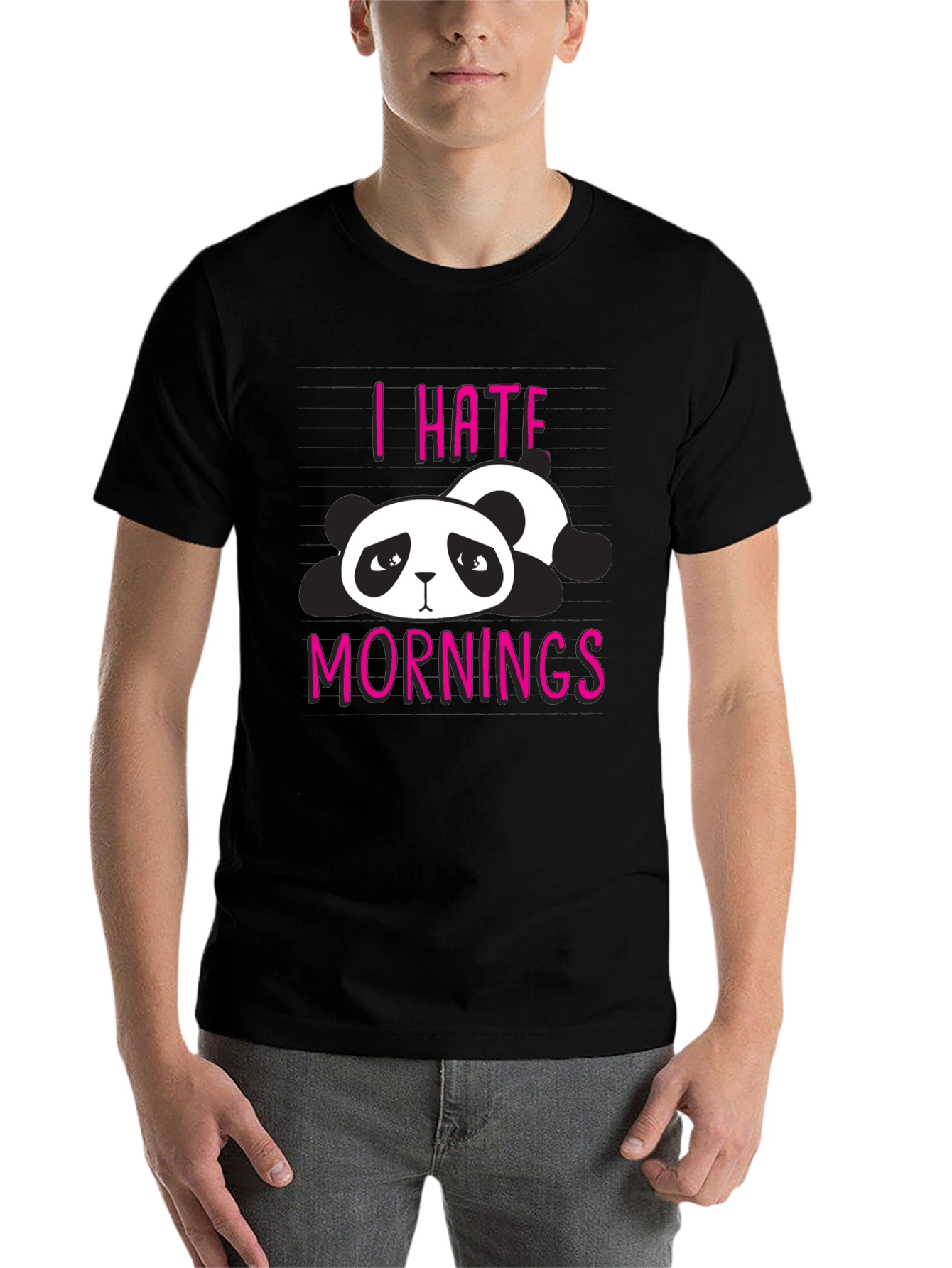 Black I Hate Mornings Panda Graphic T-Shirt view 7