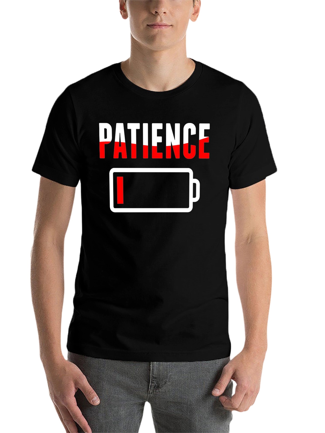 Black Low Patience T-Shirt - Battery Graphic Novelty Tee view 7