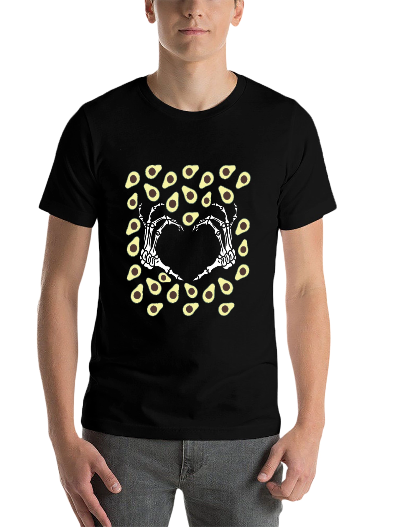 Black Avocado Skeleton Hand Heart T-Shirt view 7