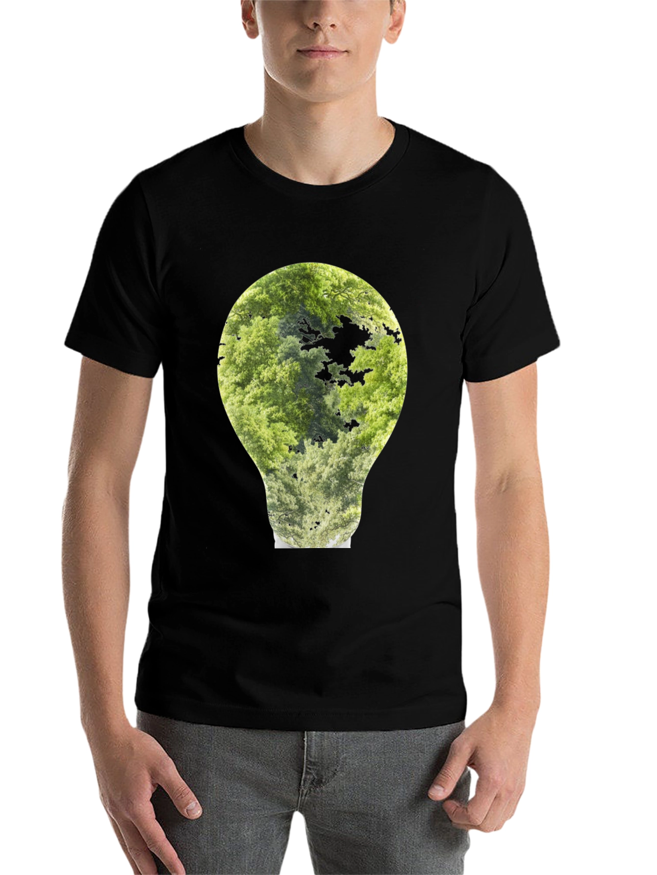 Black Nature Bulb Graphic Tee - Black Cotton Blend view 7