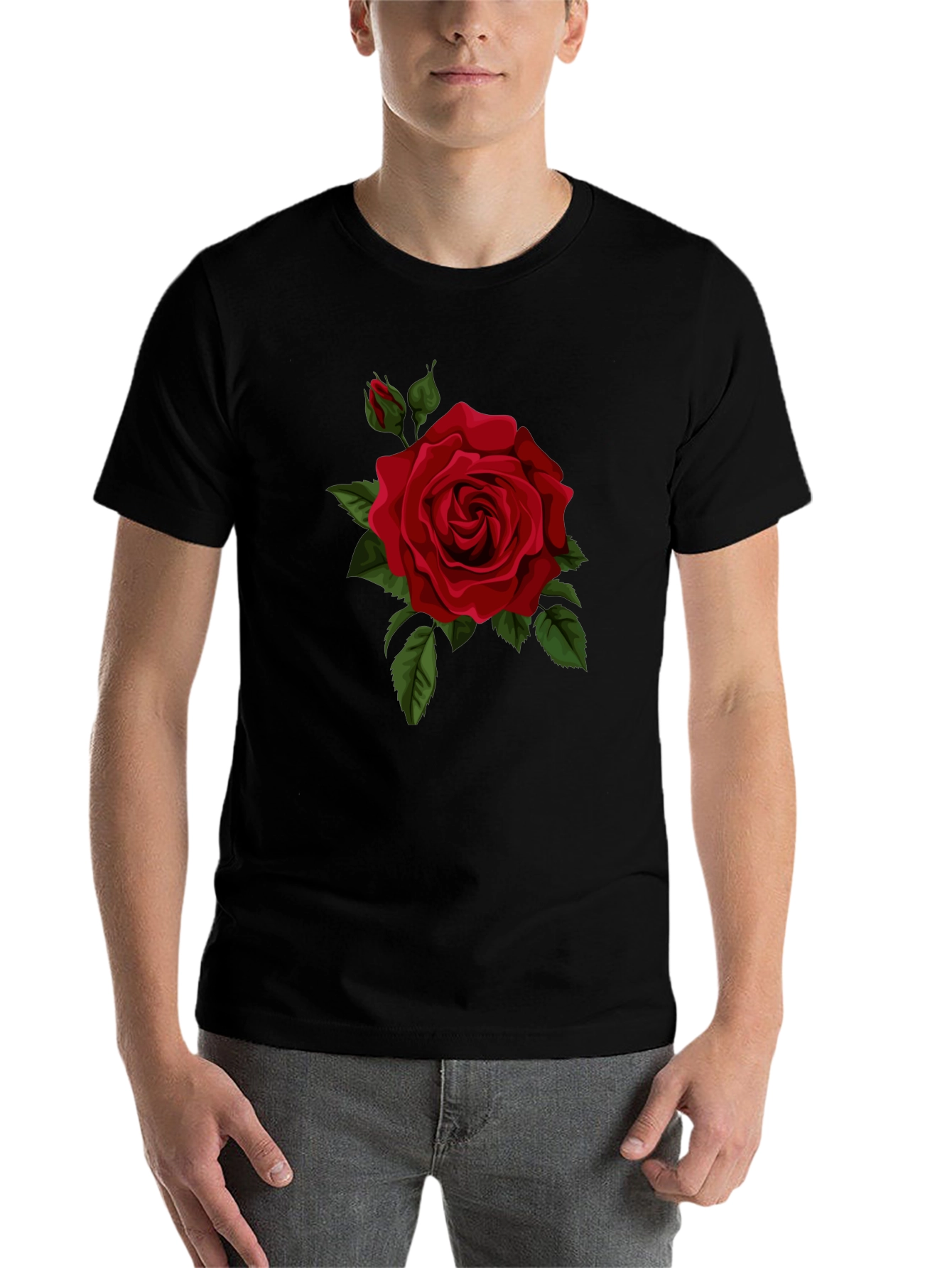 Black Red Rose Graphic Black T-Shirt view 7