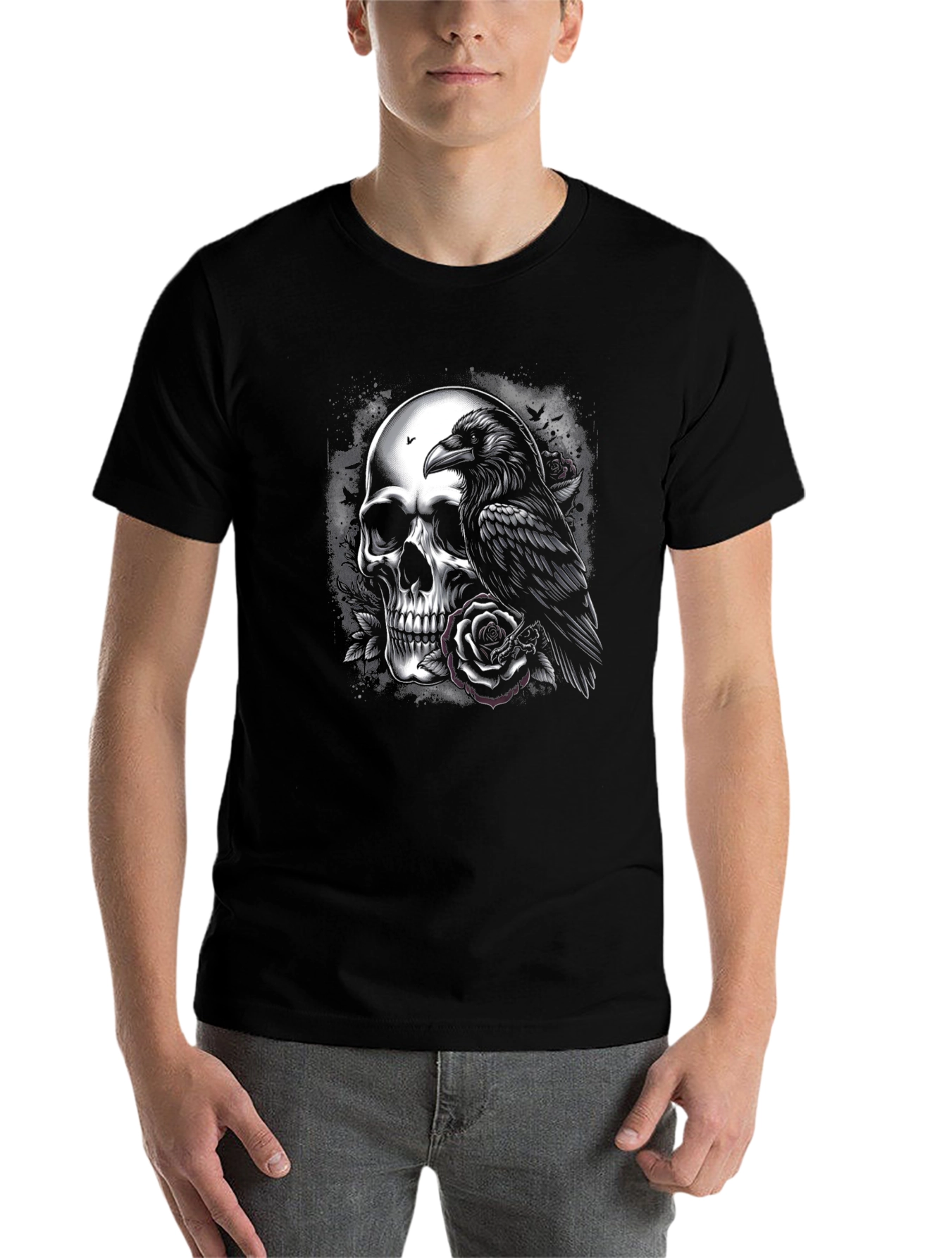 Skull Raven Rose Graphic Tee - Dark Aesthetic T-Shirt - 7