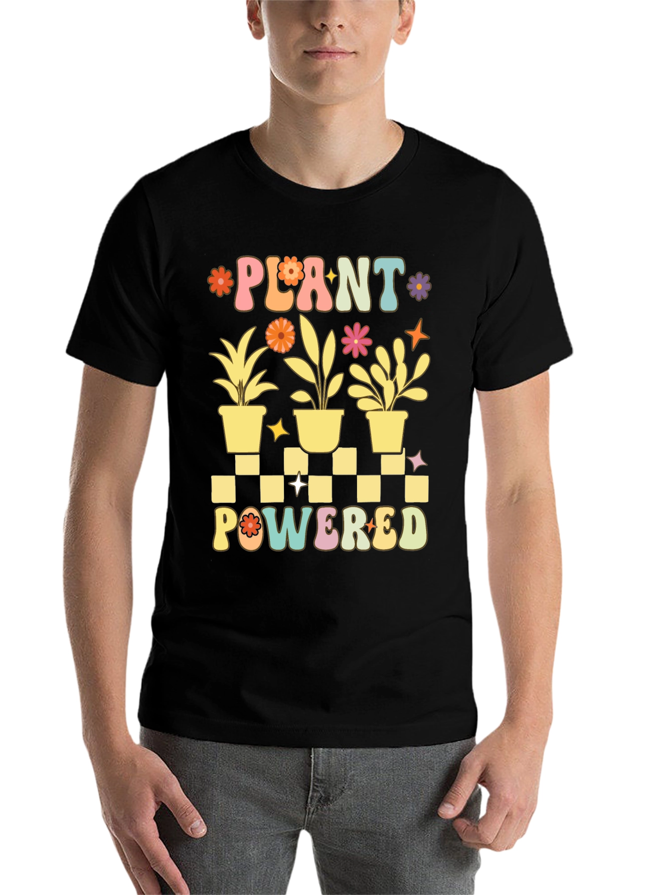 Black Plant Powered Graphic Tee - Black Cotton T-Shirt view 7
