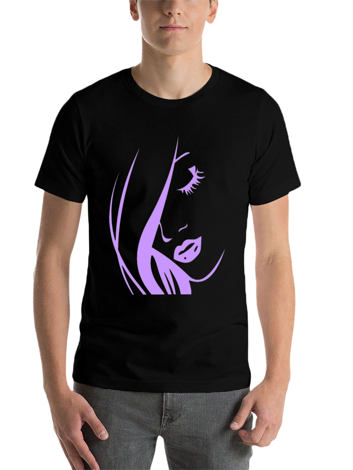 Black Silhouette Woman Graphic Tee - Black Cotton T-Shirt view 7