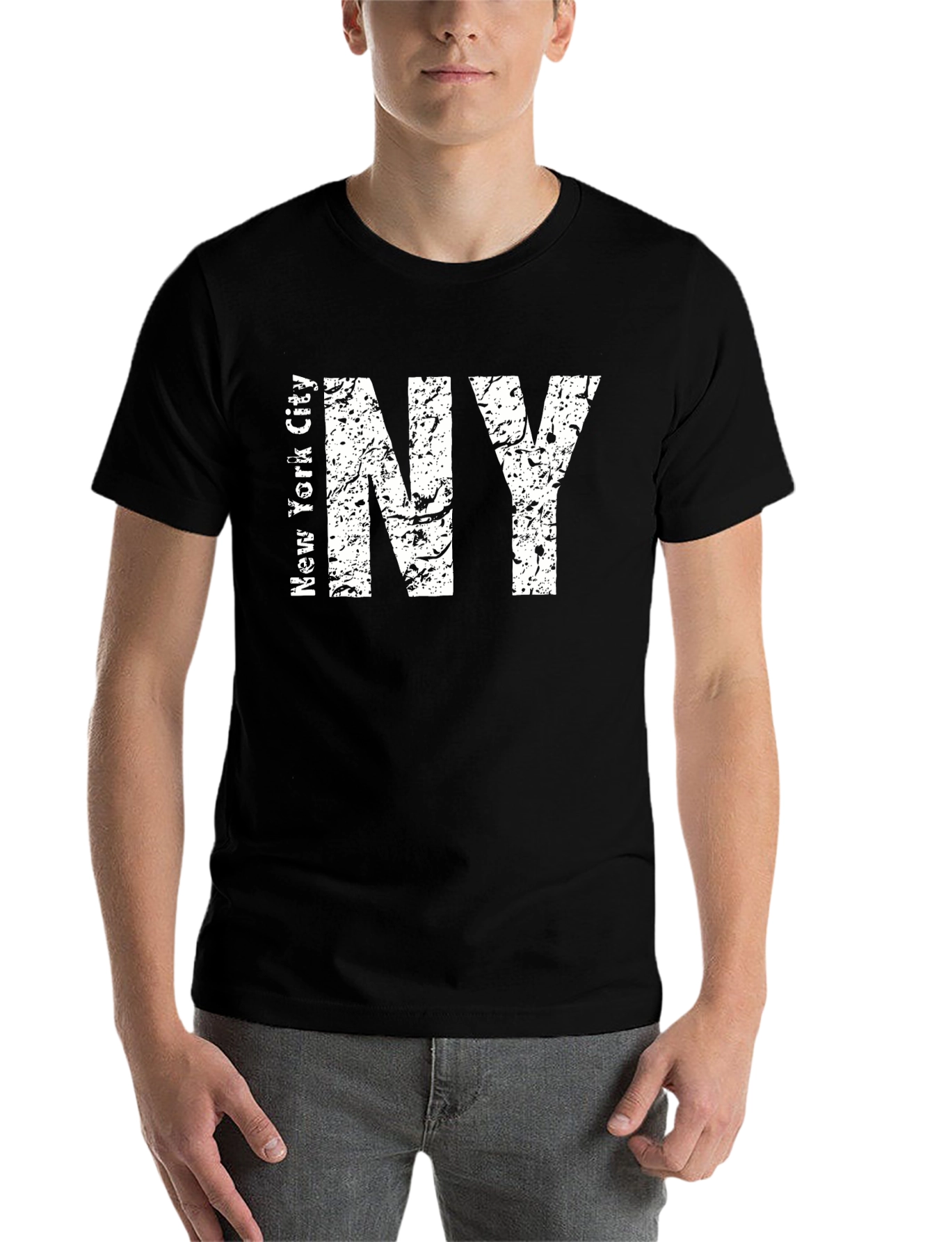 Black Distressed NY Text Graphic Black T-Shirt view 7