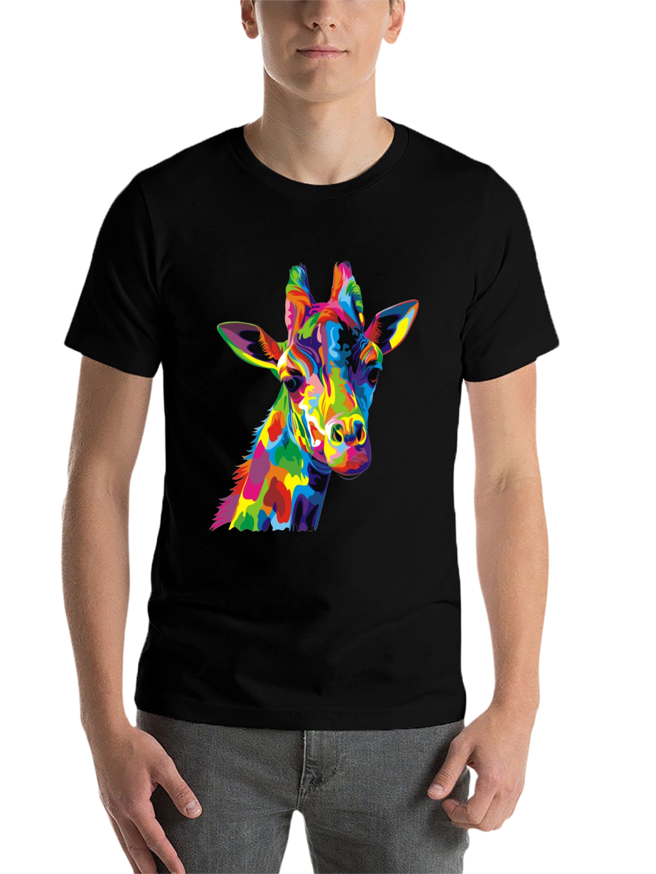 Black Colorful Giraffe Graphic Tee view 7