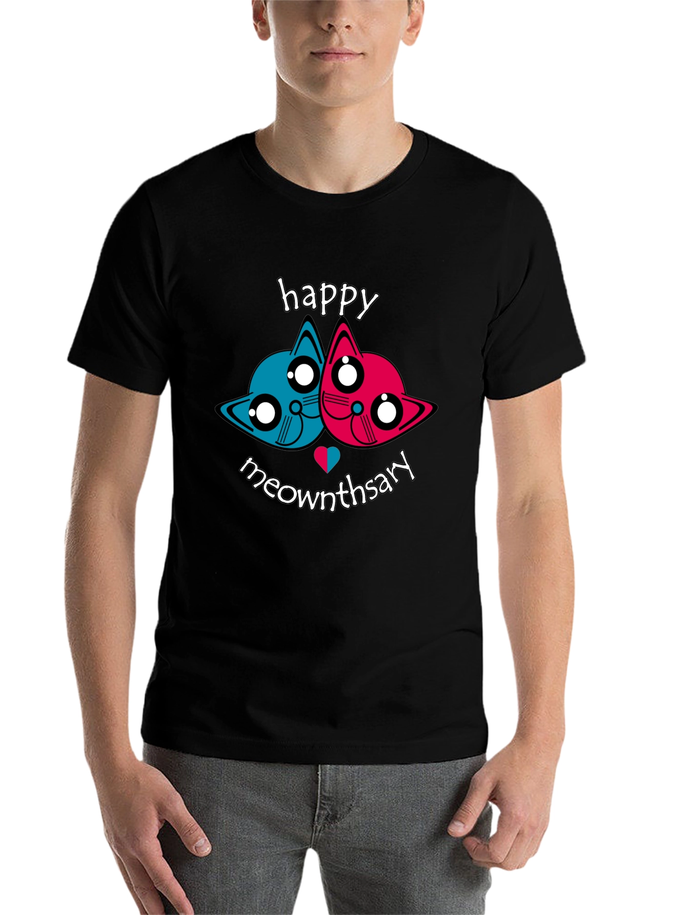 Black Happy Meownthsary Graphic Tee - Anniversary Cat Lovers view 7
