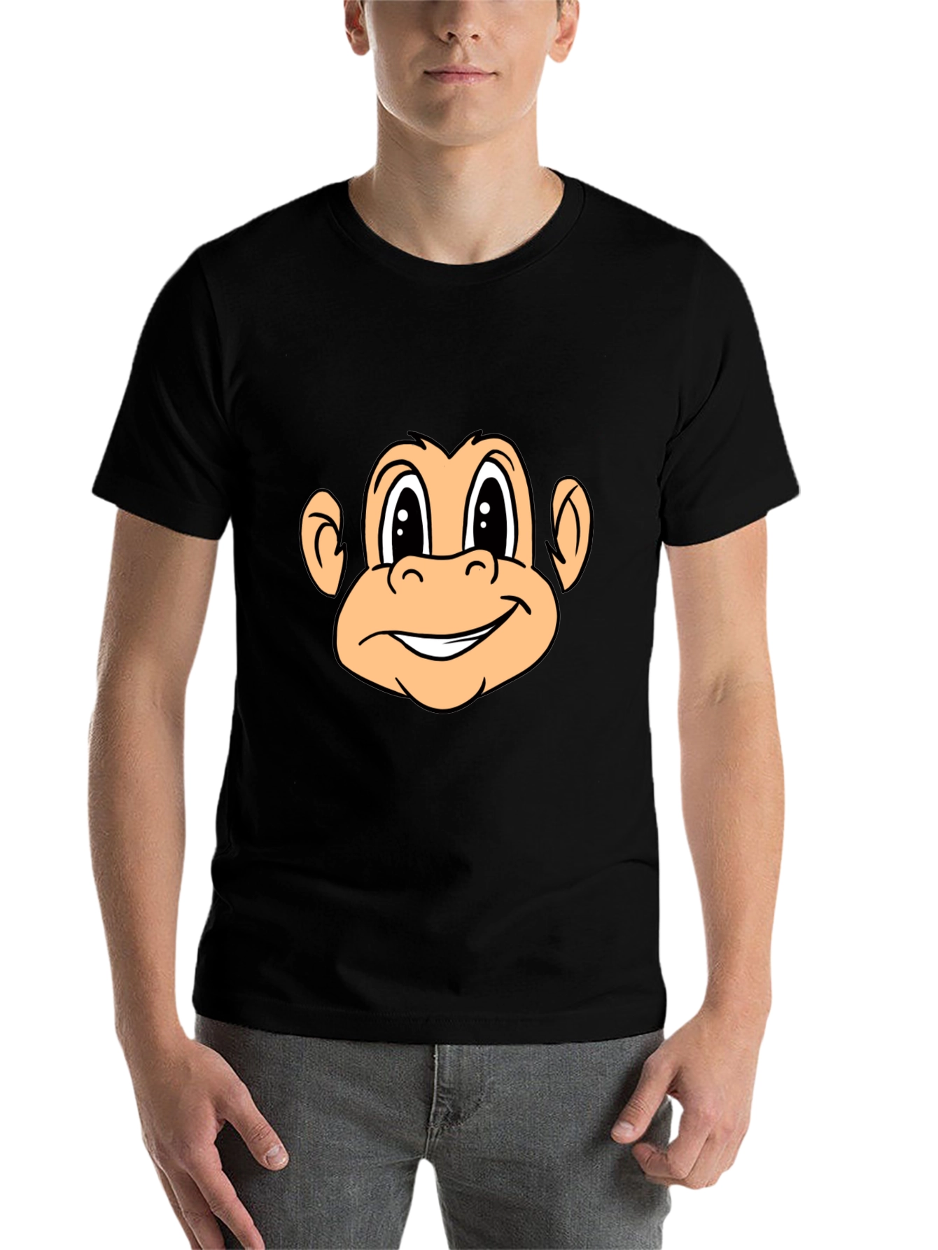 Black Monkey Face Graphic Tee - Black Crew Neck T-Shirt view 7