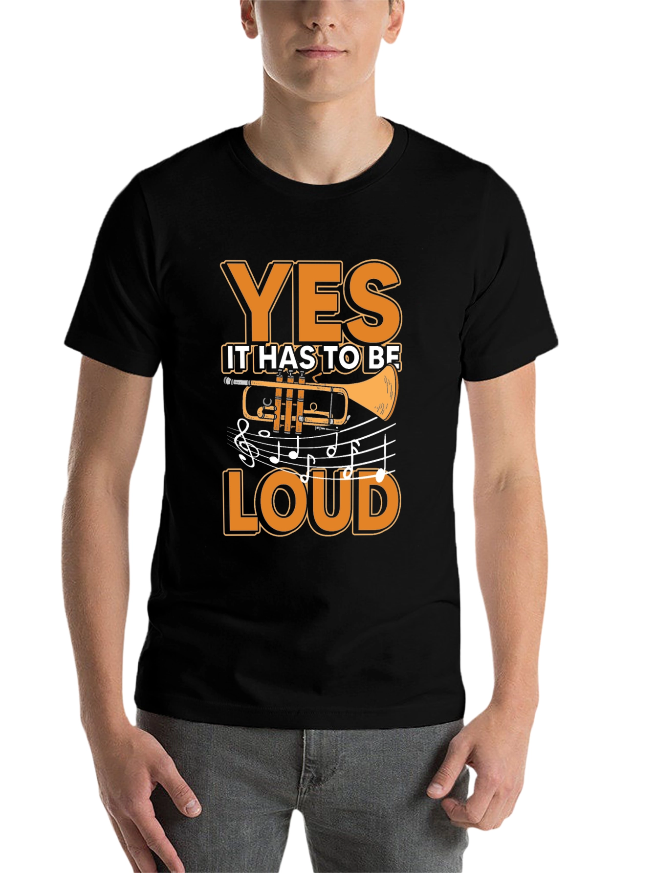 Black Trumpet Player YES Loud Black T-Shirt view 7