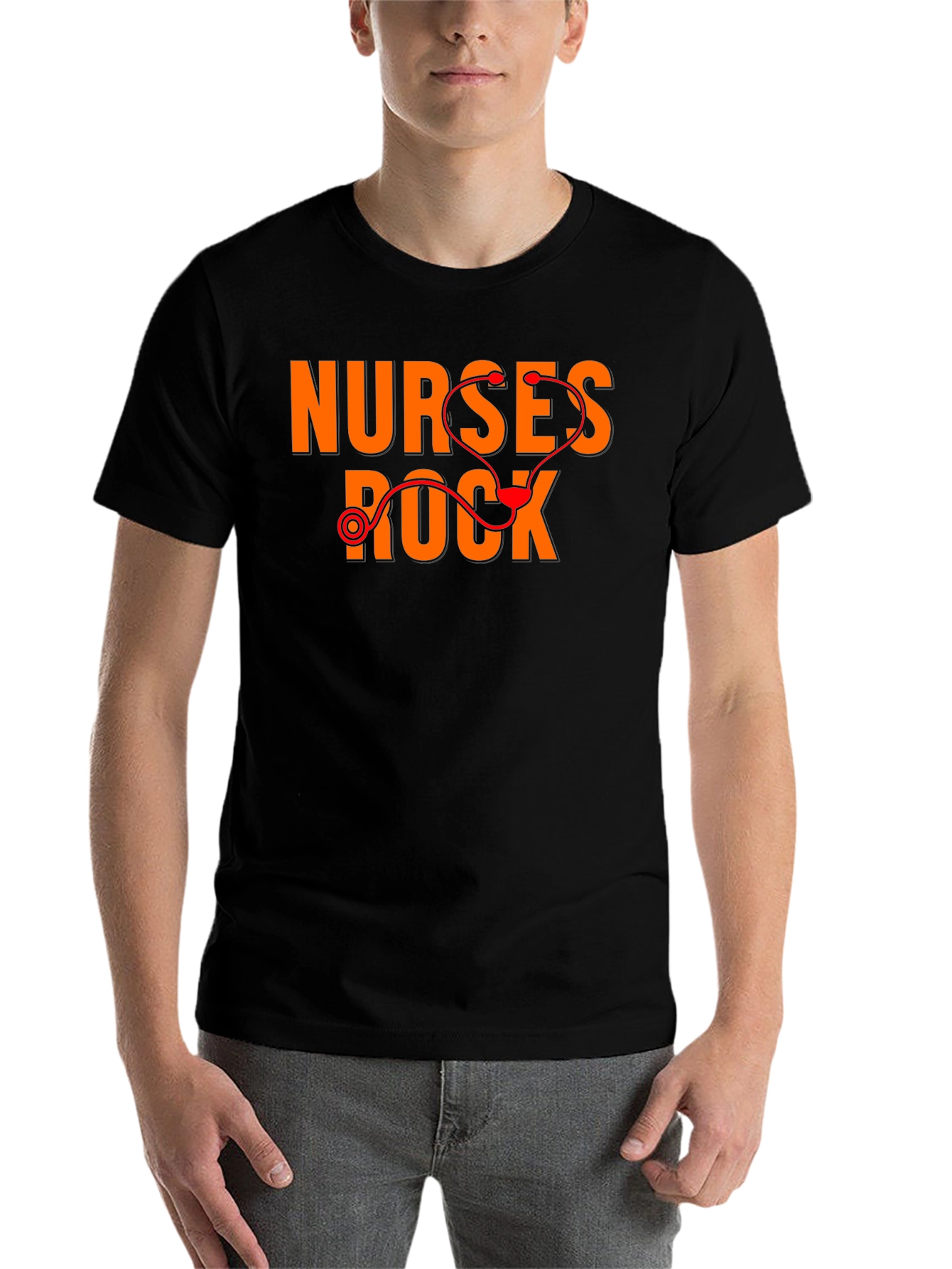 Black Nurses Rock T-Shirt - Medical Stethoscope Graphic Tee view 7