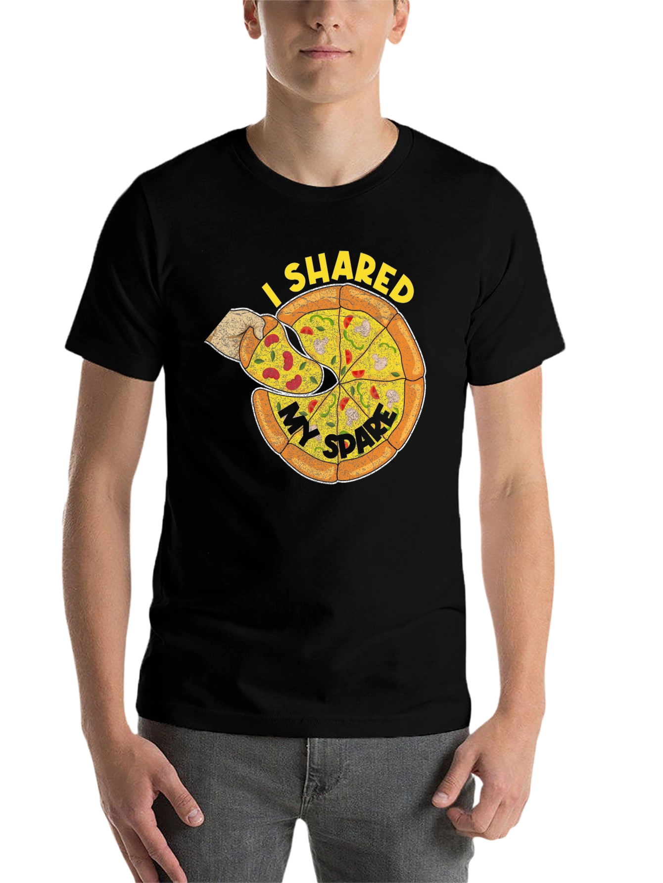 Black I Shared My Spare Pizza Graphic Tee - Black view 7