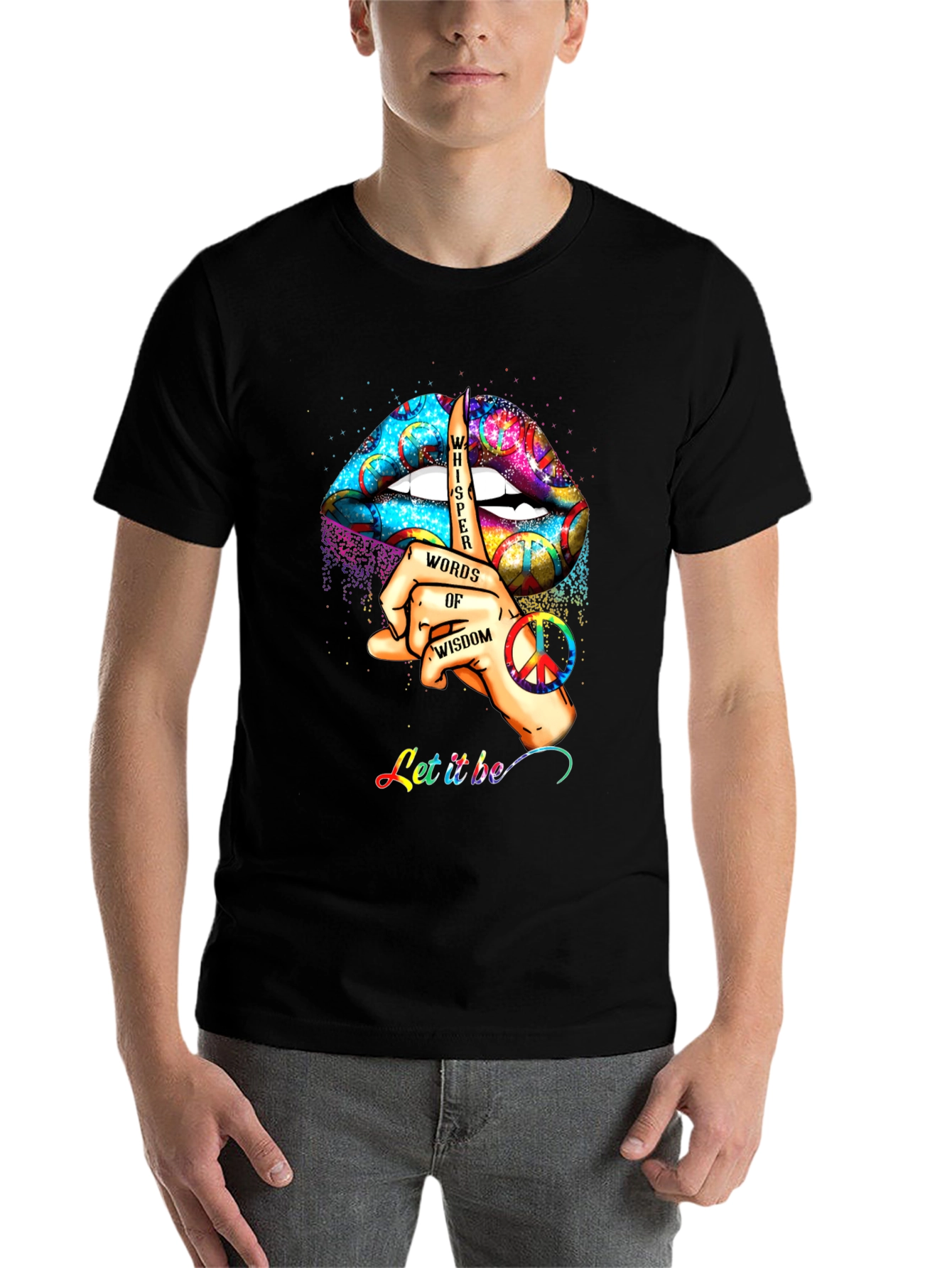 Black Colorful Lips Whisper of Wisdom Graphic T-Shirt view 7