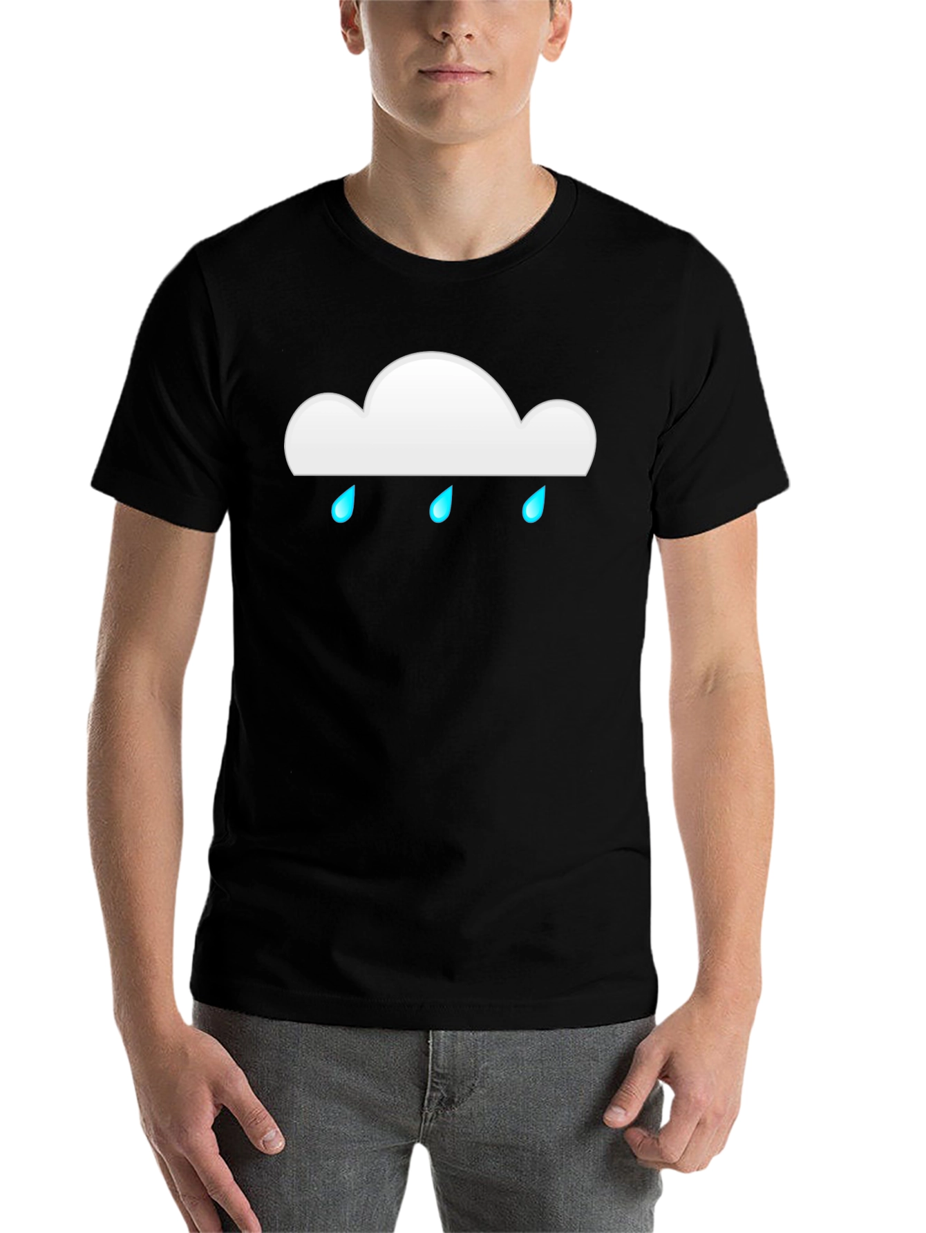Black Rainy Cloud Graphic Tee - Black Cotton Casual T-Shirt view 7