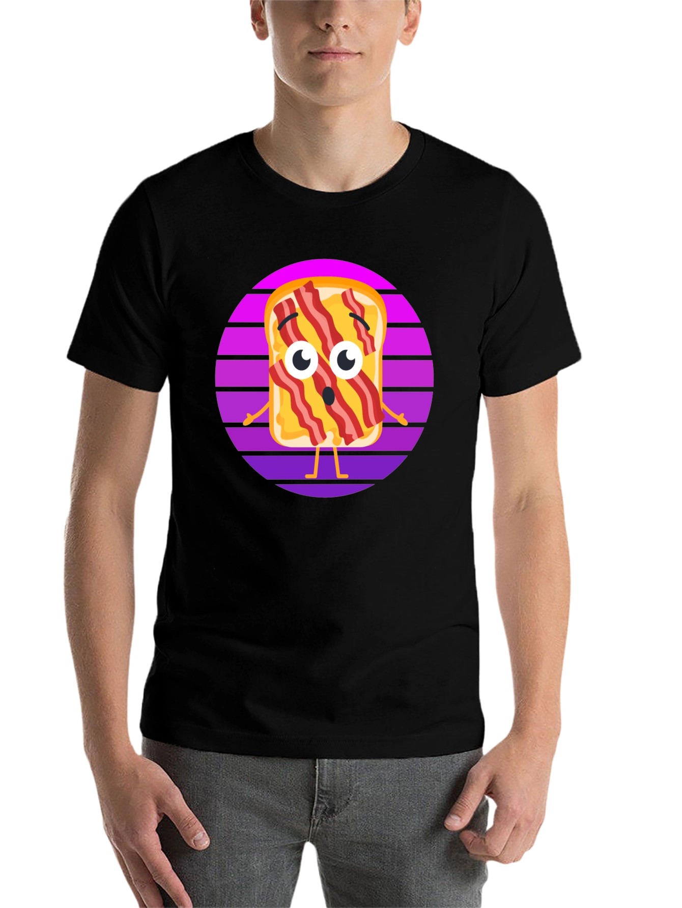Black Bacon Toast Retro Graphic Tee view 7