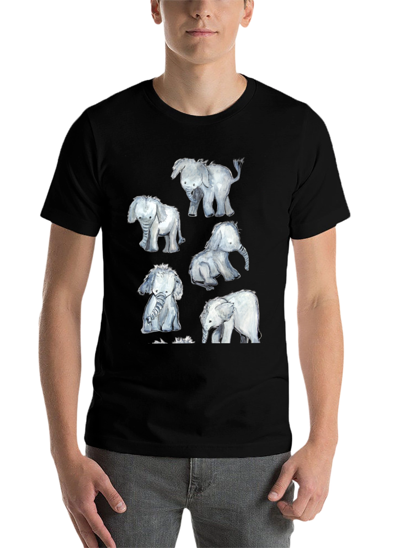 Black Elephant Watercolor Graphic Tee - Black view 7
