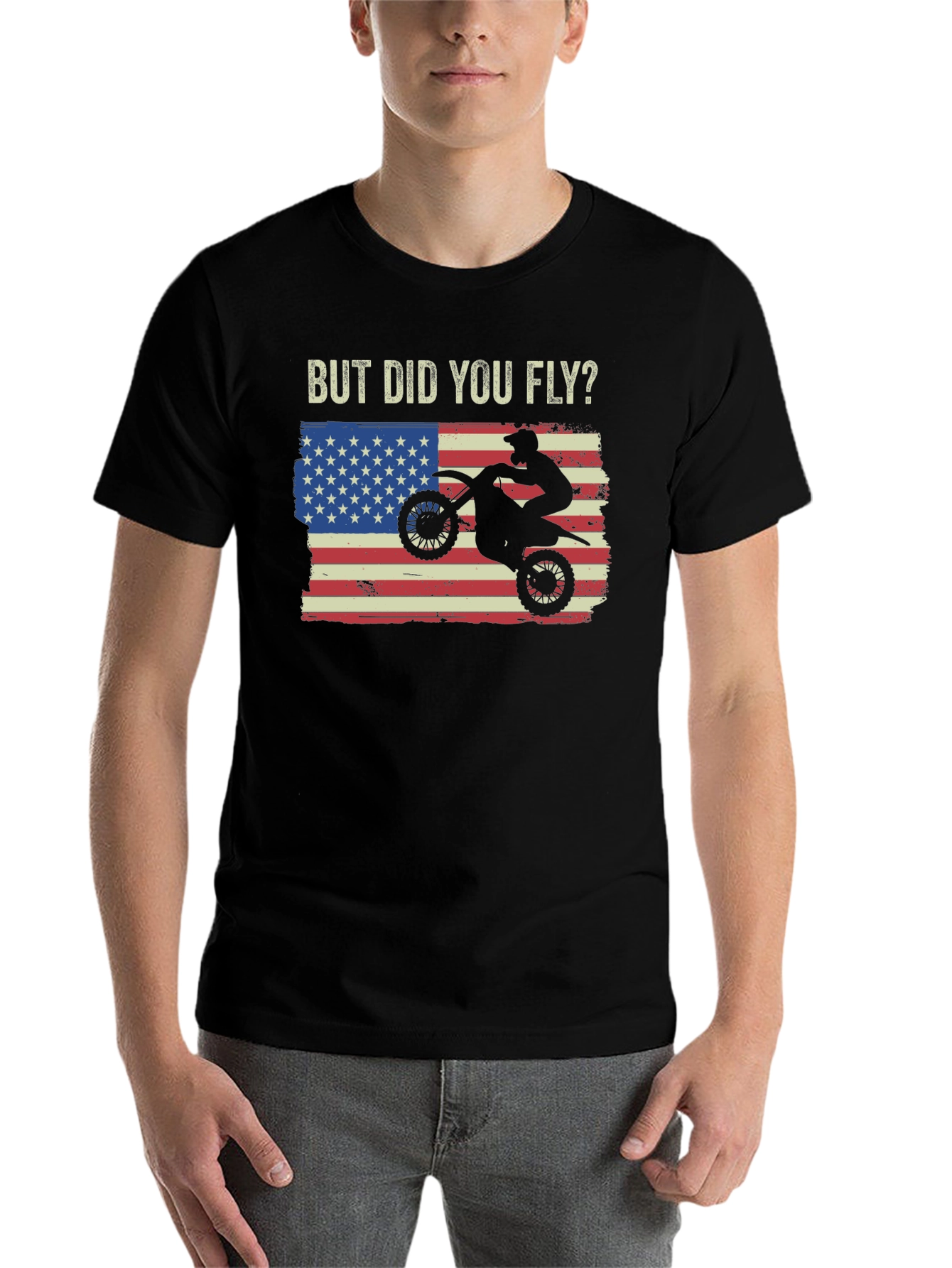 Black But Did You Fly T-Shirt, Motocross USA Flag view 7