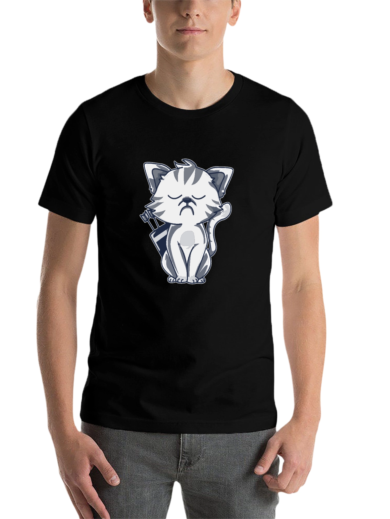 Black Grumpy Archer Cat Graphic T-Shirt - Black view 7