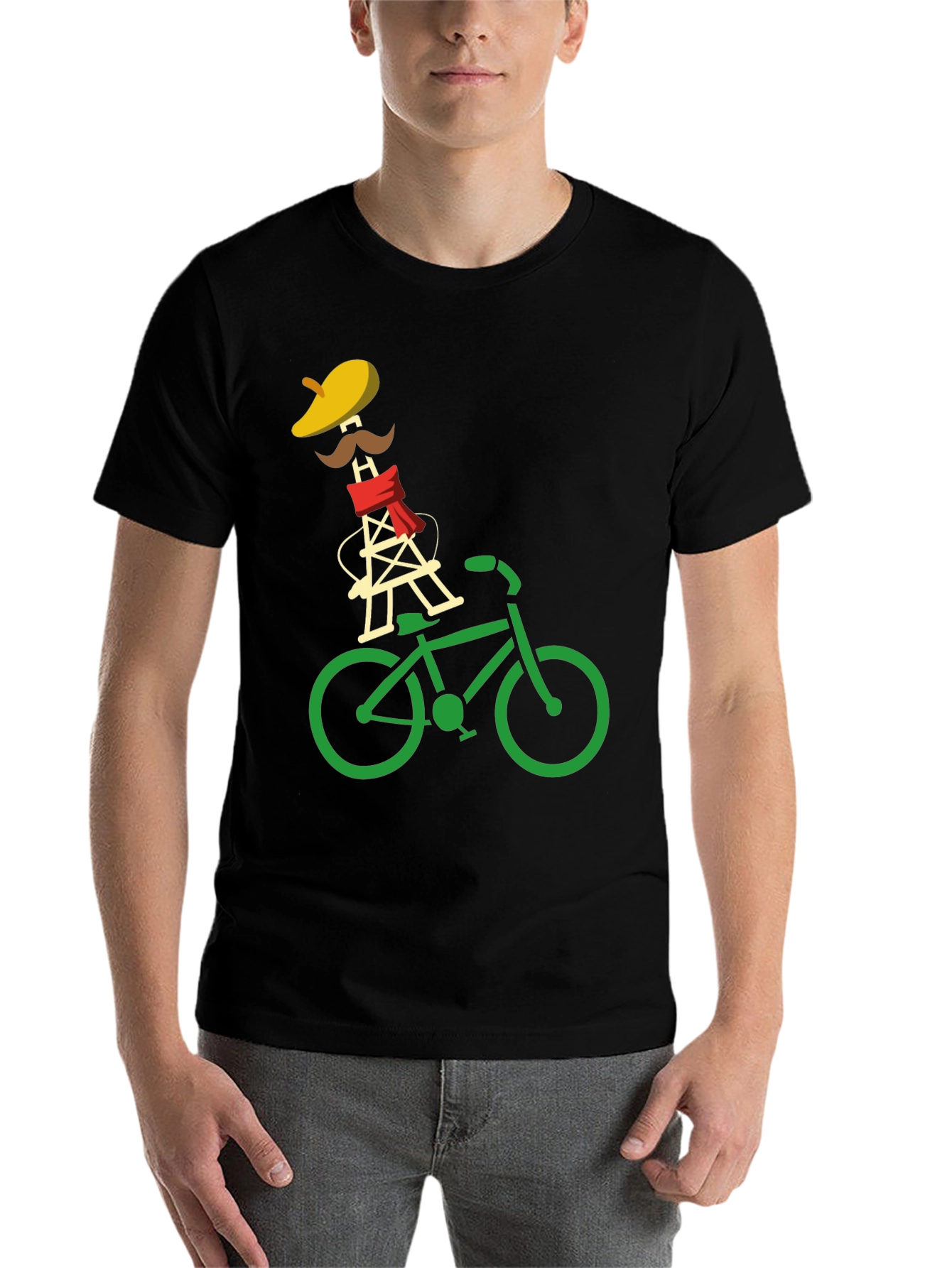 Black Eiffel Tower Bike Ride Graphic Tee view 7