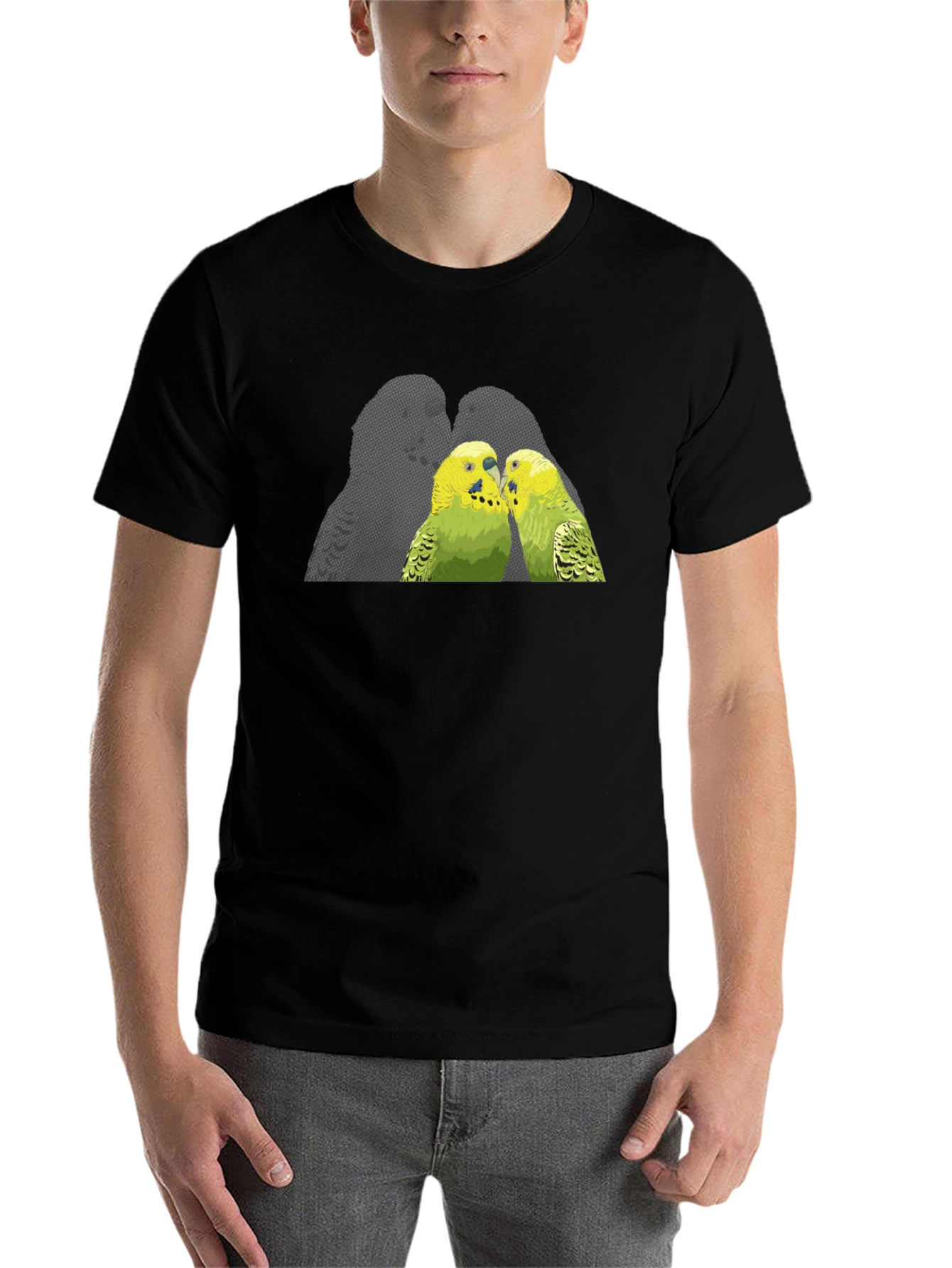 Black Parakeet Kiss Graphic Tee - Black Cotton Shirt view 7