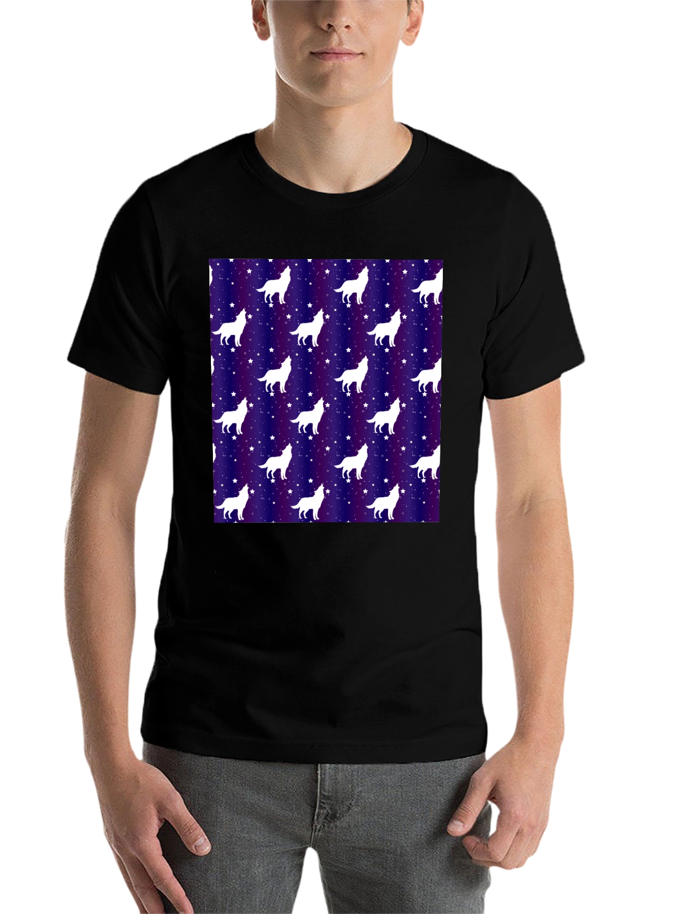 Black Wolf Starry Night Graphic Tee view 7
