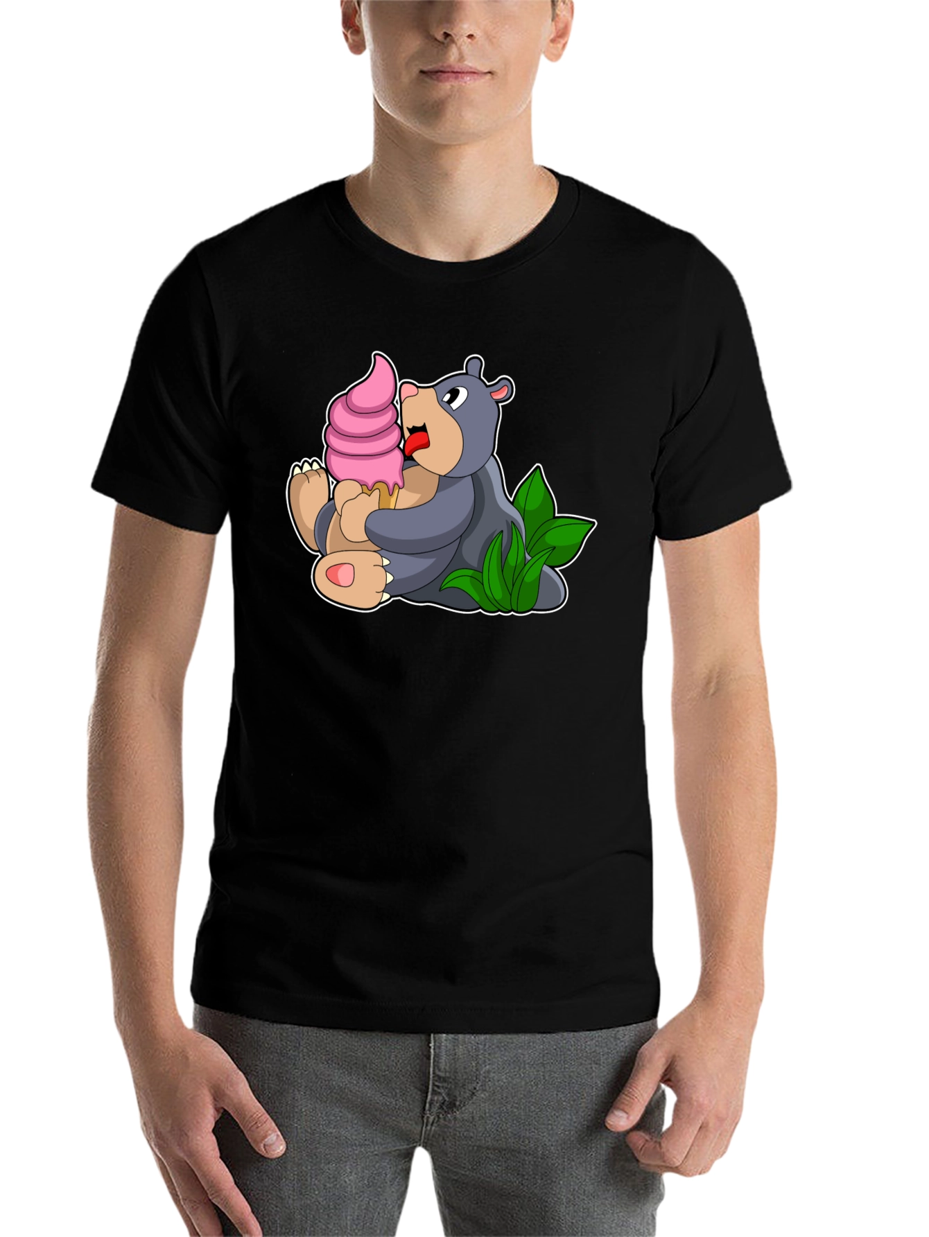 Black Cute Bear Eating Ice Cream Black T-Shirt view 7