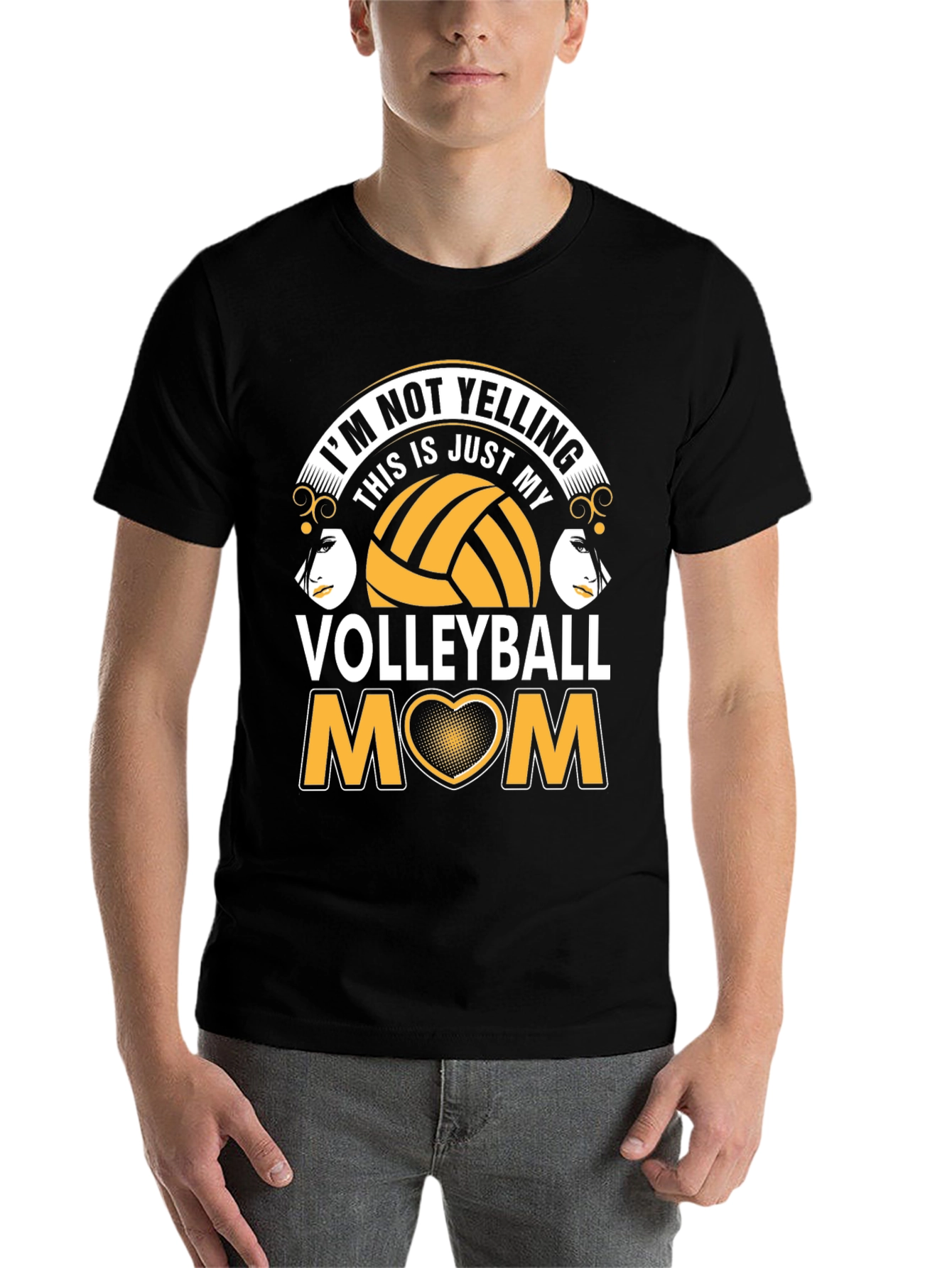 Black Volleyball Mom T-Shirt - I'm Not Yelling! view 7
