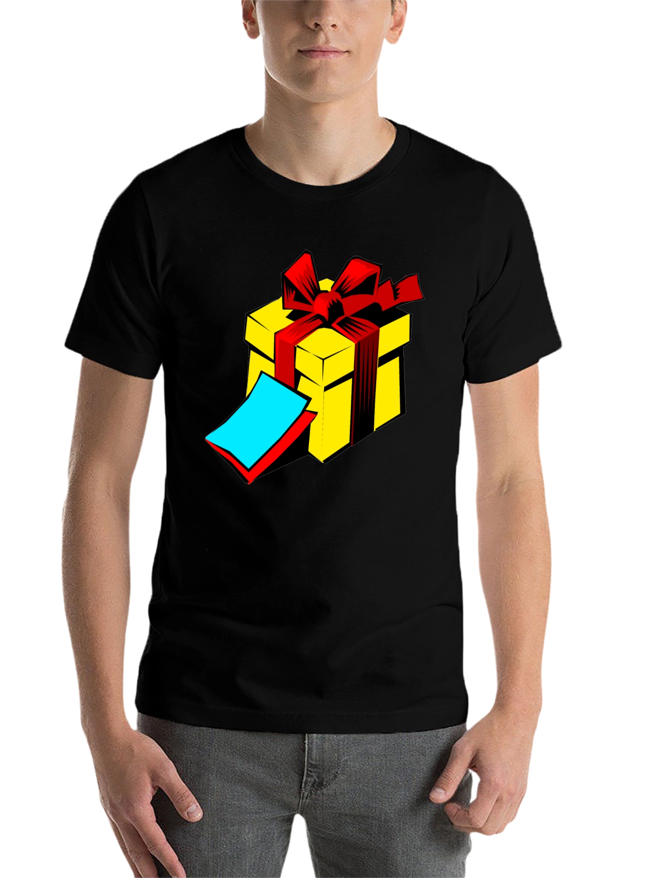 Black Gift Box Graphic Tee - Black Cotton T-Shirt view 7