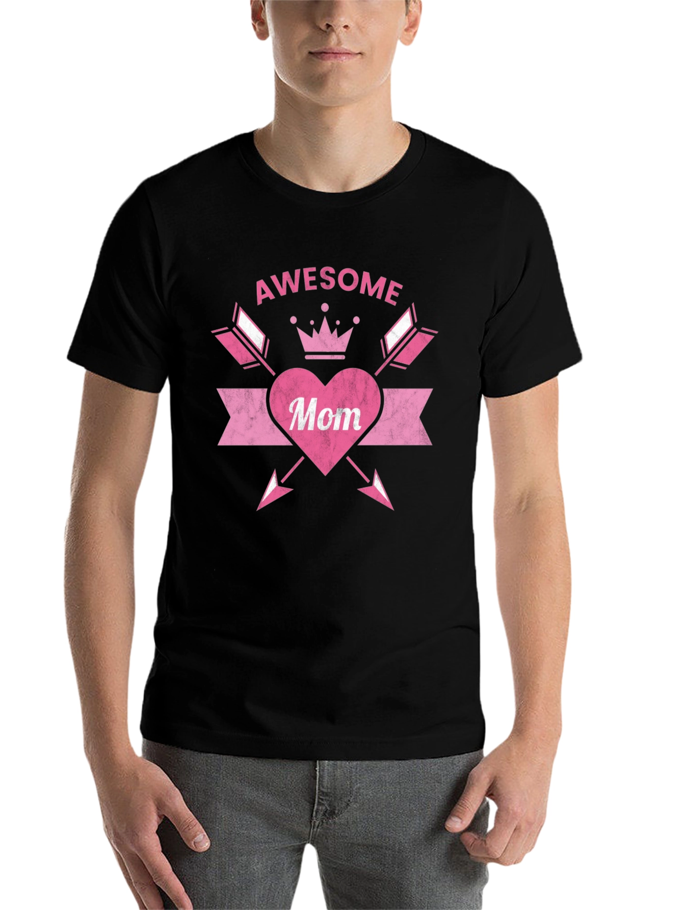 Black Awesome Mom Graphic T-Shirt, Black view 7